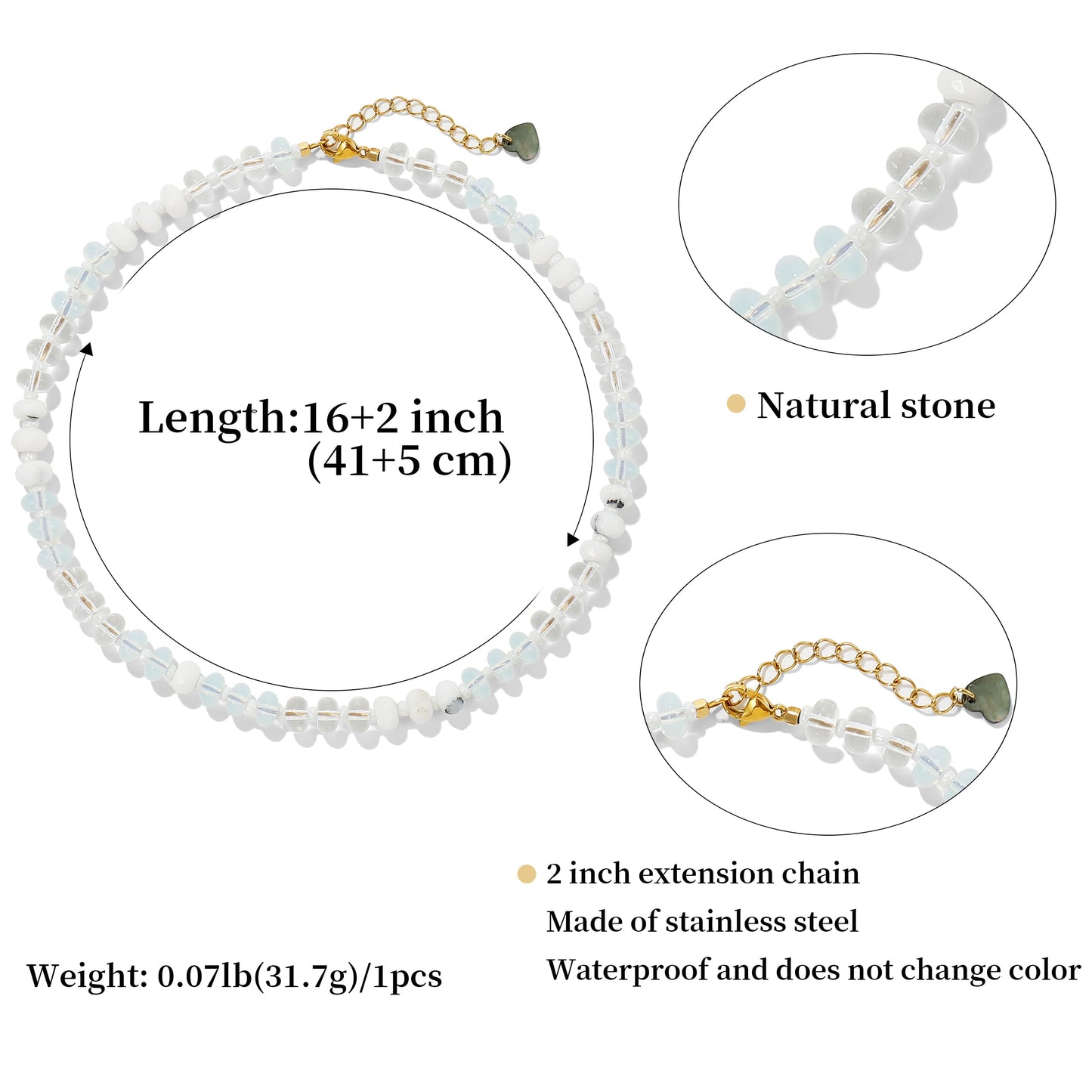 Gemstone Beaded Necklace for Women White Natural Stone Freshwater Pearl Surfer Beach Rainbow Necklace Jewelry Gift