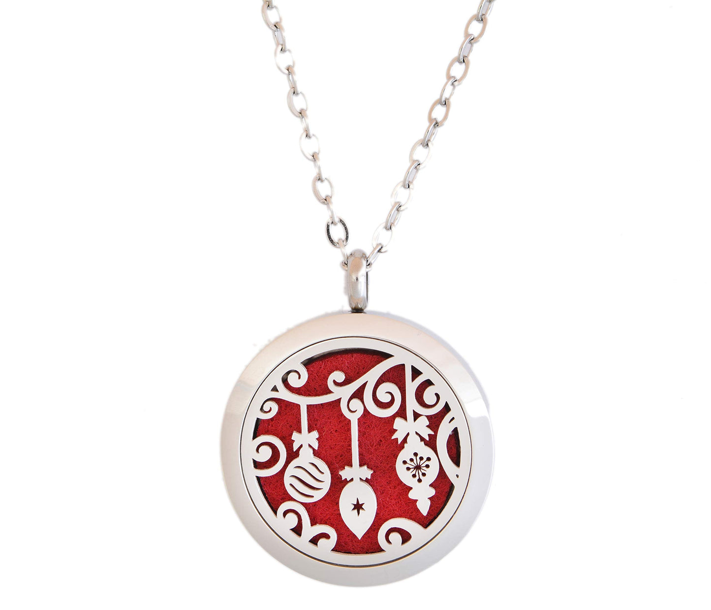 Aromatherapy Essential Oil Diffuser Stainless Steel 30 MM Silver Magnetic Locket Pendant 2 Sizes Chain Necklace, Refill Pads & Diffuser Bracelet in a Velvet (Ornaments)