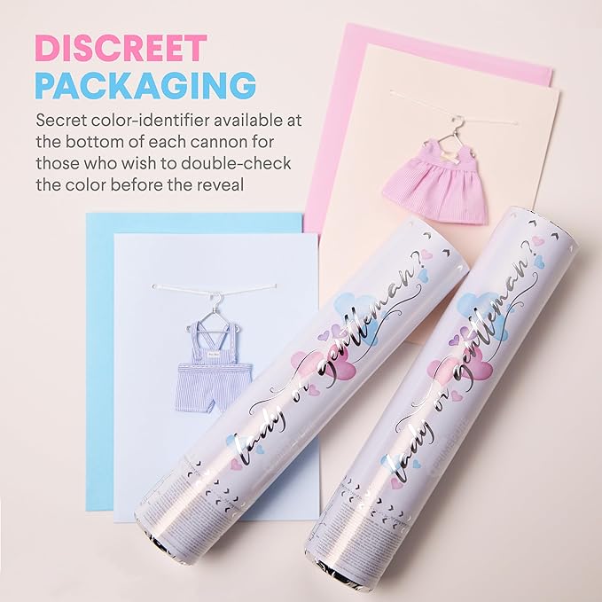 PrimePure Gender Reveal Confetti Cannon - Biodegradable Powder Cannon - Pink, 2 Pack - Baby Girl Gender Reveal Smoke Bomb - Pink Baby Powder Party Poppers Confetti Shooters