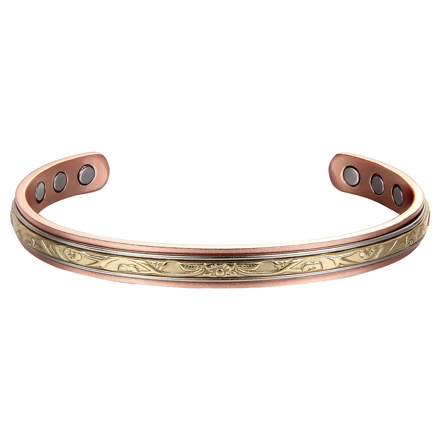 Pure Copper Magnetic Minimalist Bracelet - Adjustable Fleur D'OR Style - Ultra Strength Magnets - Unisex - Earth Therapy