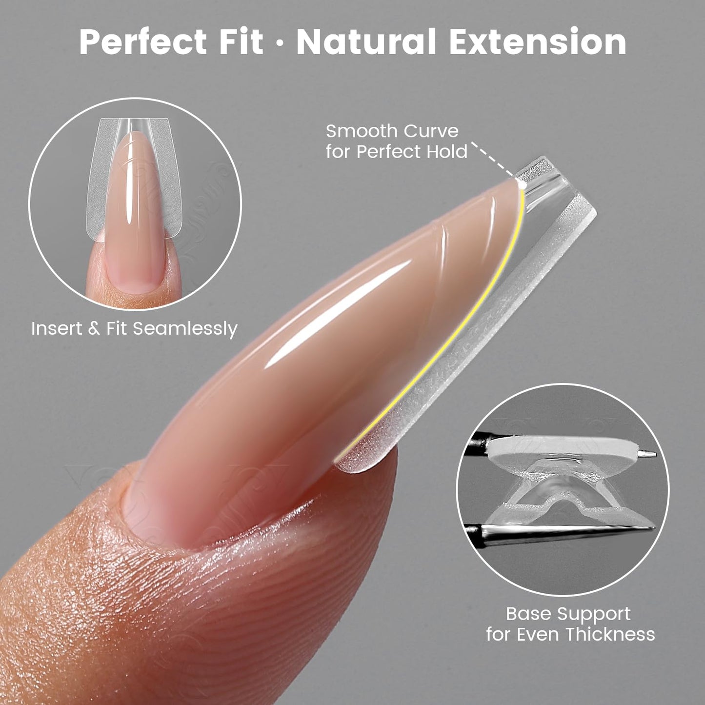 YOKEFELLOW Original Sandwich Nails Dual Forms - 240Pcs Nail Mold for Quick Nails Extension, No Paper Forms Needed, 15 Sizes Plastic Form, Salon Nail Art Tools(W558-Almond)