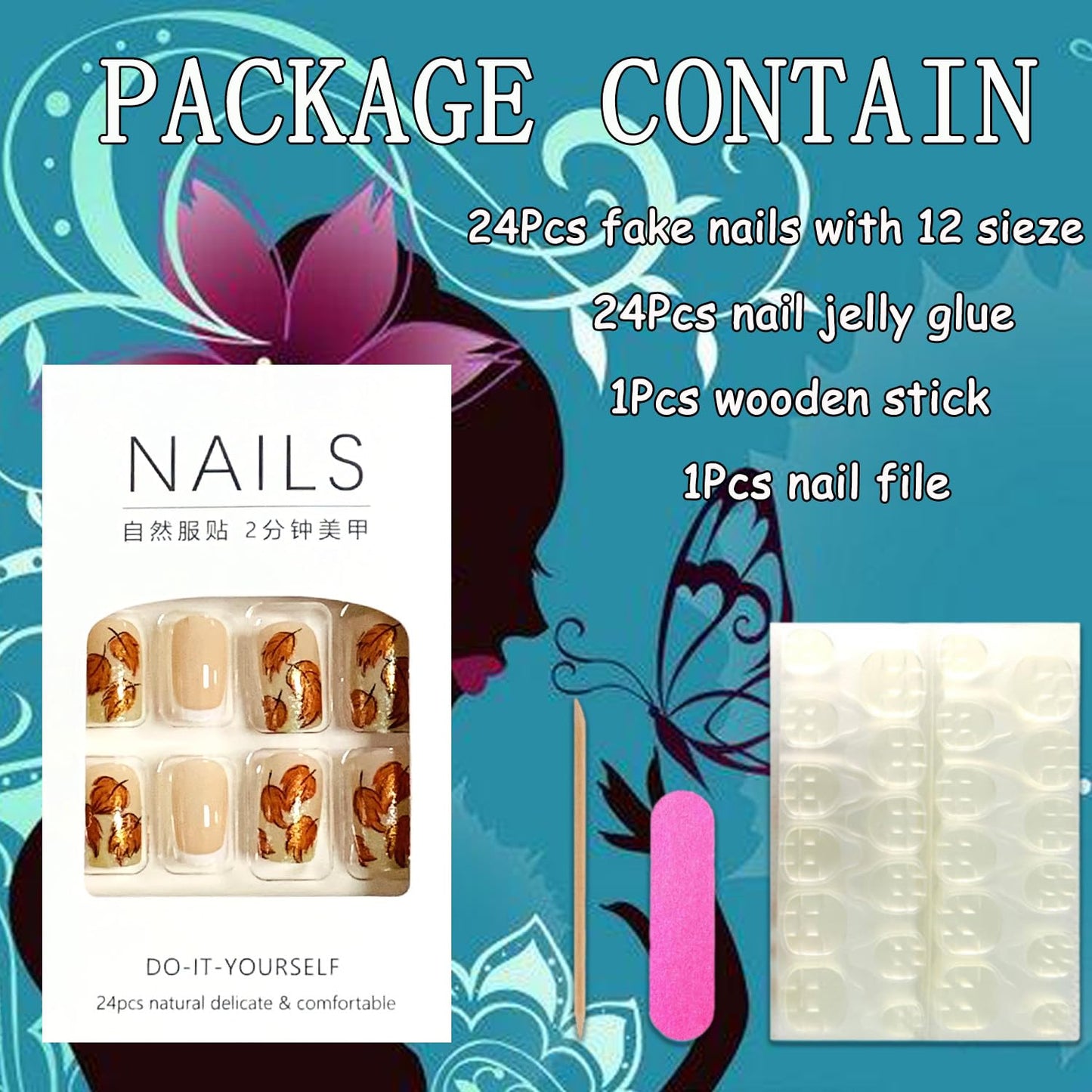 EYZOTSF Thanksgiving Press on Short Square Nails Acrylic Fall False Nails with Maple Leaf Designs Artificial Autumn Leaves Square Fake Nails Holiday Glue Stick ons Fingernails for Women(DJ246)