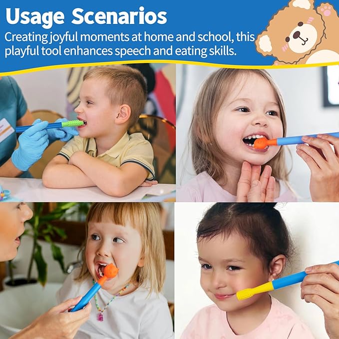 Oral Sensory Stimulation Kit with 6 Soft Textured Heads for Speech Therapy & Feeding Support, Muscle Strength & Phonation Improvement - Blue