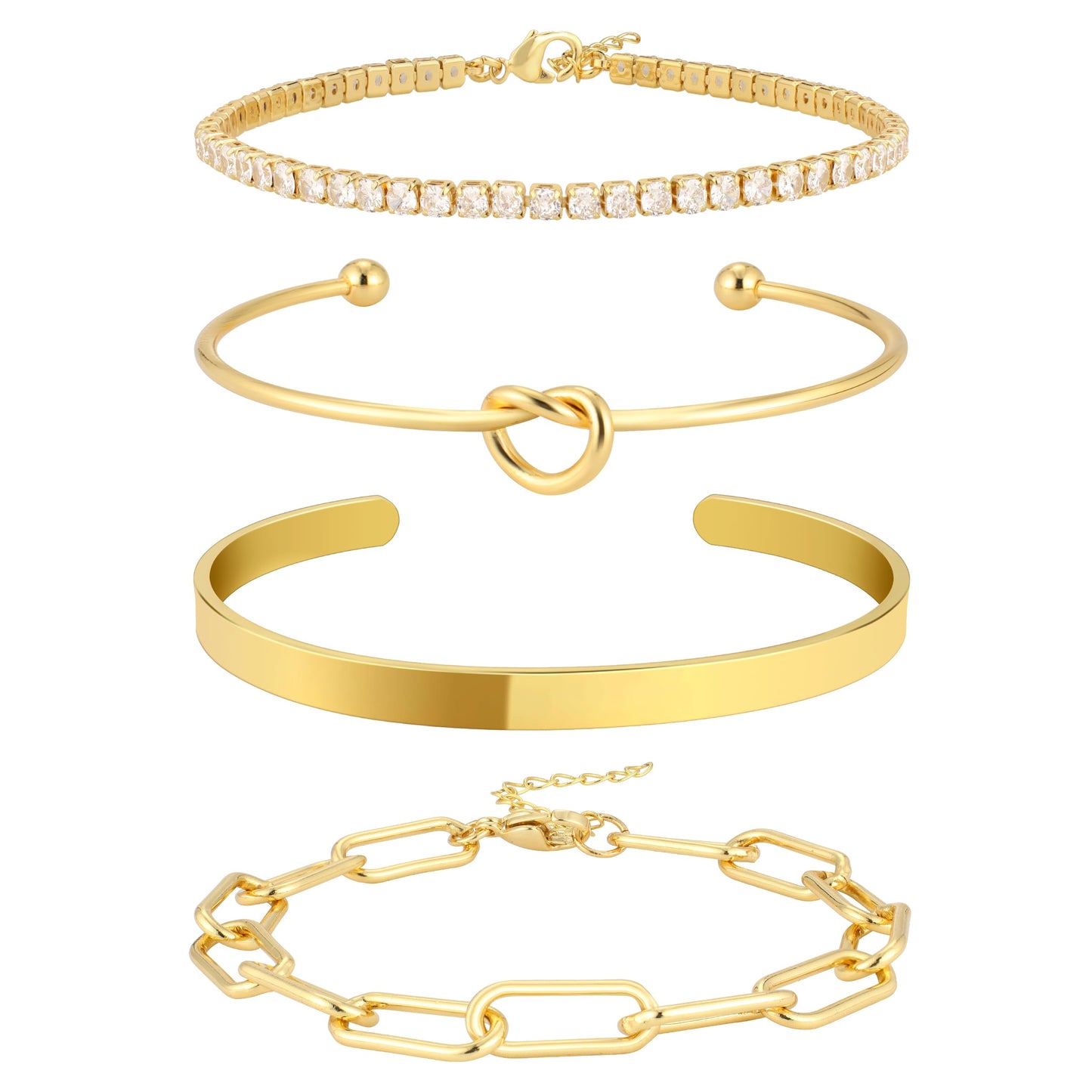 Zalcon Dainty Gold Bangle Cuff Bracelet Set for Women Tennis Bracelets for Women Paperclip Chain Jewelry for Women