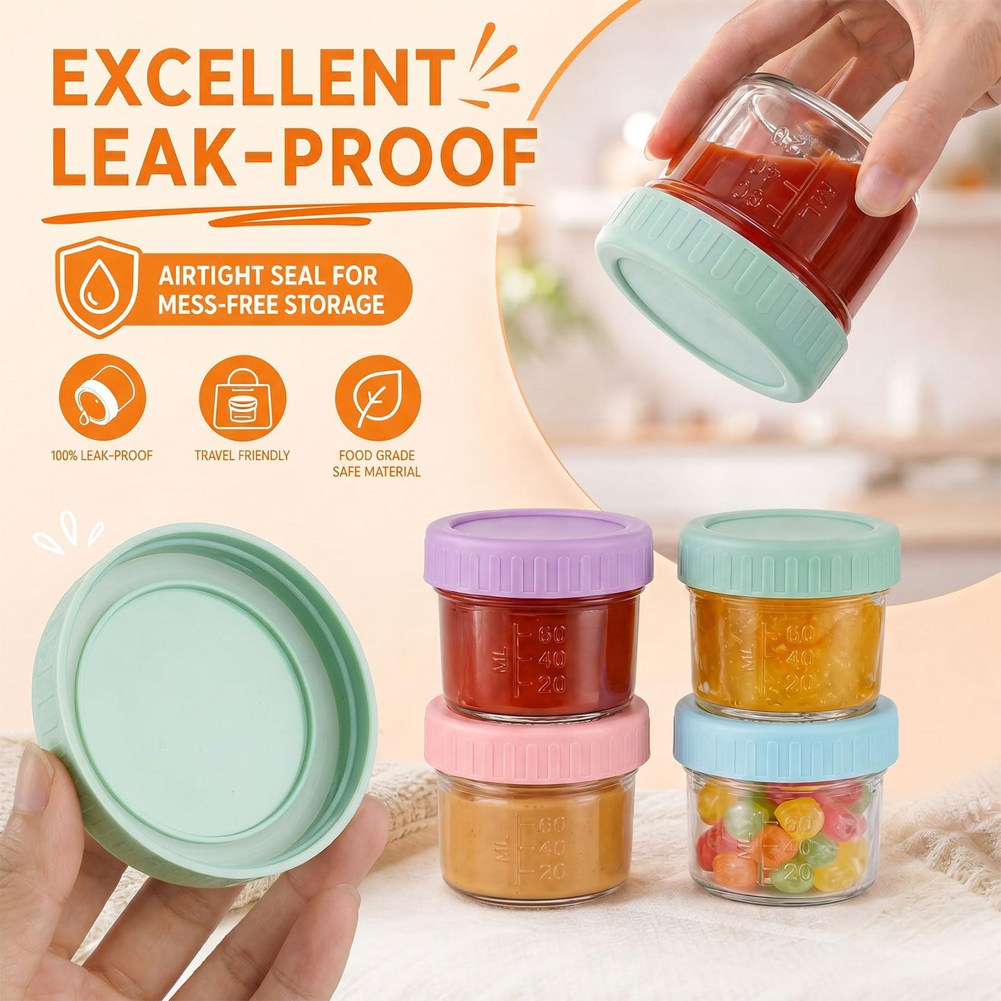 BOMEX 4oz Glass Jars with Lids Salad Dressing Container To Go Small Clear Glass containers for Wedding Favors Crafts Food Sample Storage Sauce Dressing Spice Jars 6 Pack