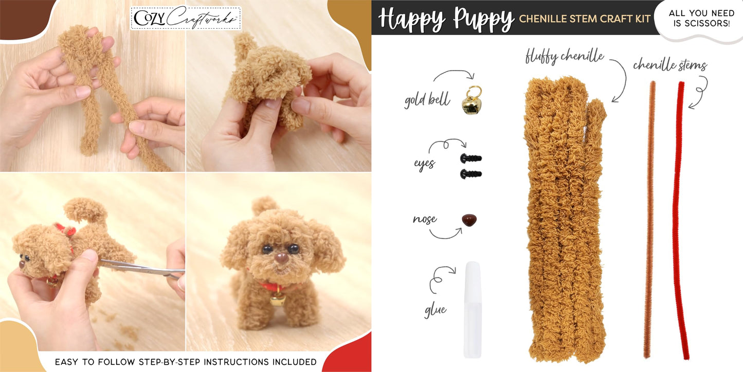 WeVeel Cozy Craftworks Chenille Stem Animal Craft Kit for Adults – Create 4 Adorable Animals (Kitty, Puppy, Bird & Owl) – Relaxing DIY Arts & Crafts Kit with All Supplies
