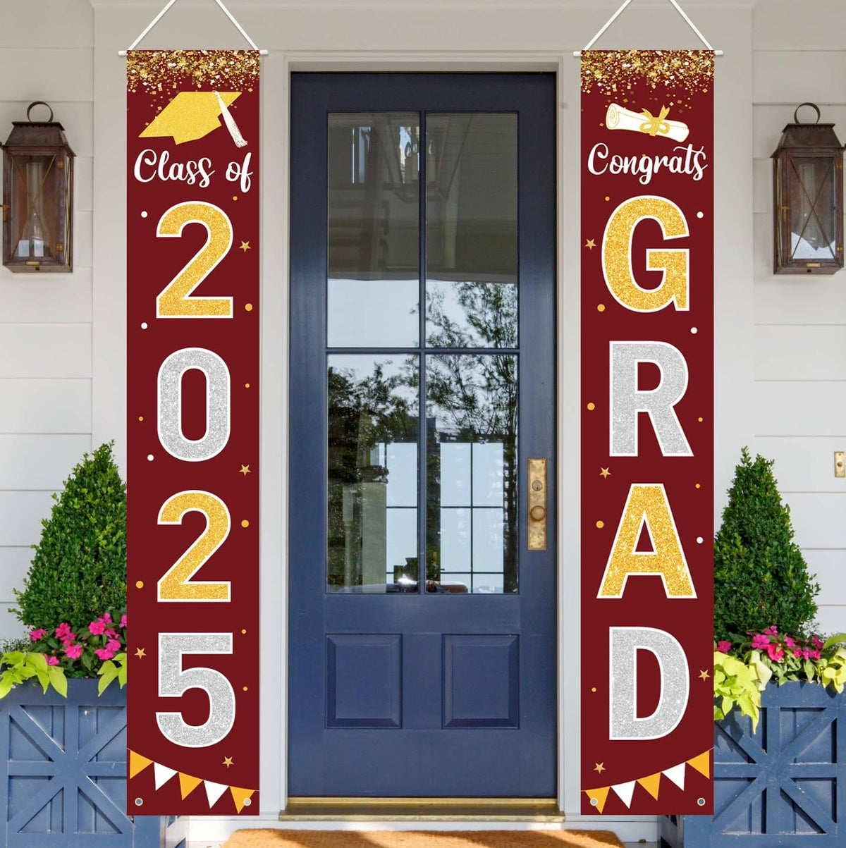 Graduation Decorations 2025 GRAD Banner Maroon Porch Door Sign Welcome Banner For Indoor Outdoor Wall Graduation Decorations Class of 2025