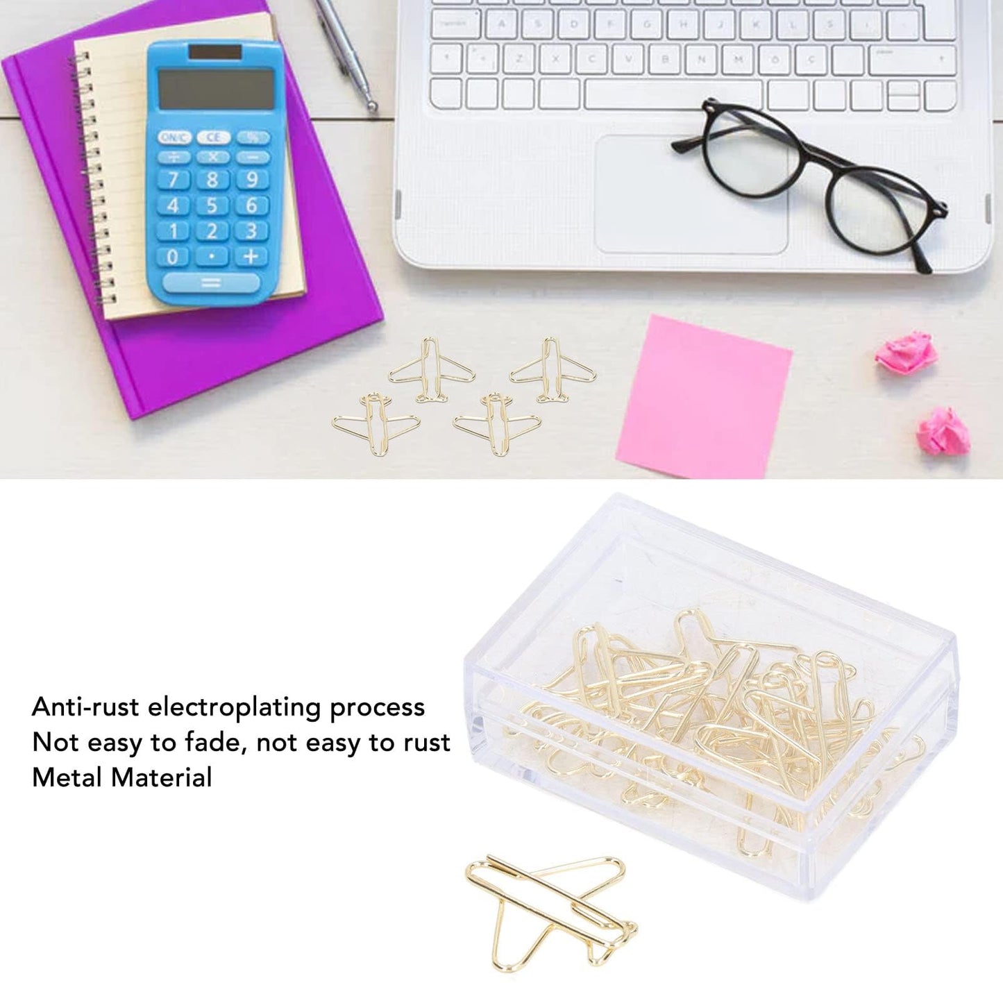 100Pcs Airplane Shape Paper Clips, Mini Cute Metal Paperclips, Funny Decorative Bookmarks Planner Clips with Storage Box Portable Office Supplies for College Teachers Students – Desk Accessories