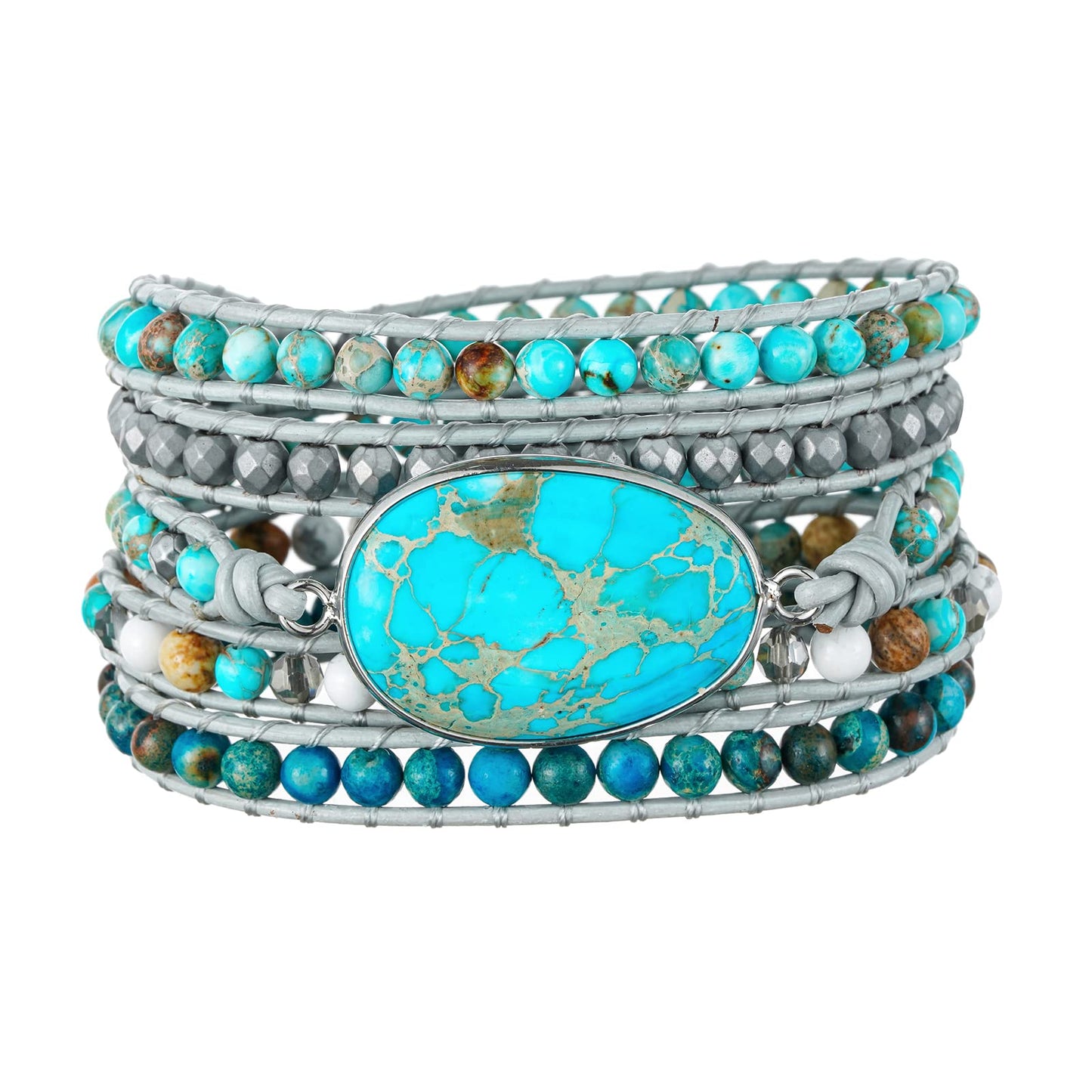 Plumiss Boho Wrap Bracelets Natural Turquoise Stone Crystal Bead Wrap Bracelet for Women Men