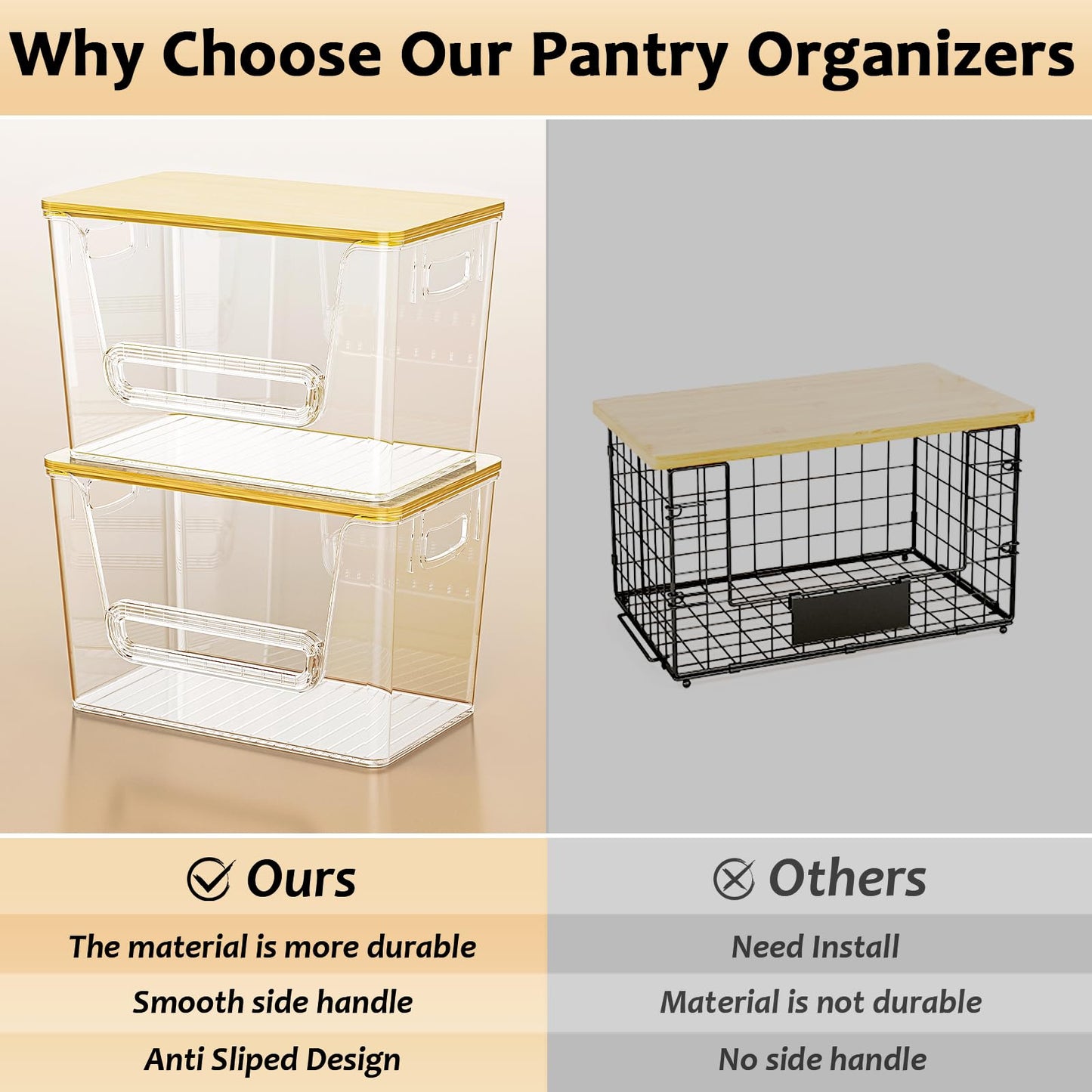 Delamu 3 Pack Pantry Organizers and Storage,Trash Bag Dispenser with Bamboo Top,Stackable Trash Bag Dispenser Under Sink Organizer for 4-30 GalBags,Onion,Potato,Fruits,Clear