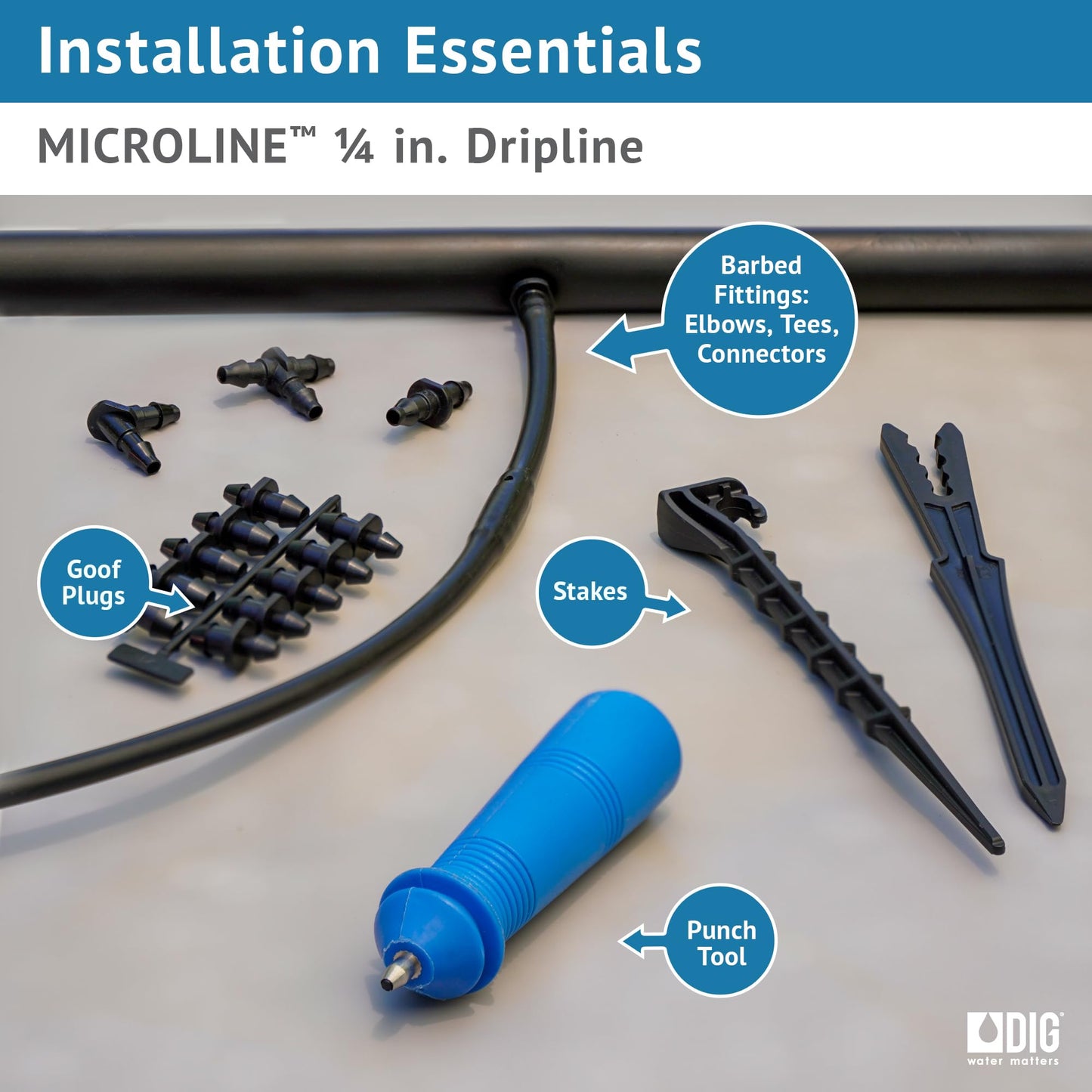 DIG ML-509, 500', ¼" MICROLINE Dripline - 9” Spacing, Color Black – UV Protected Drip Line