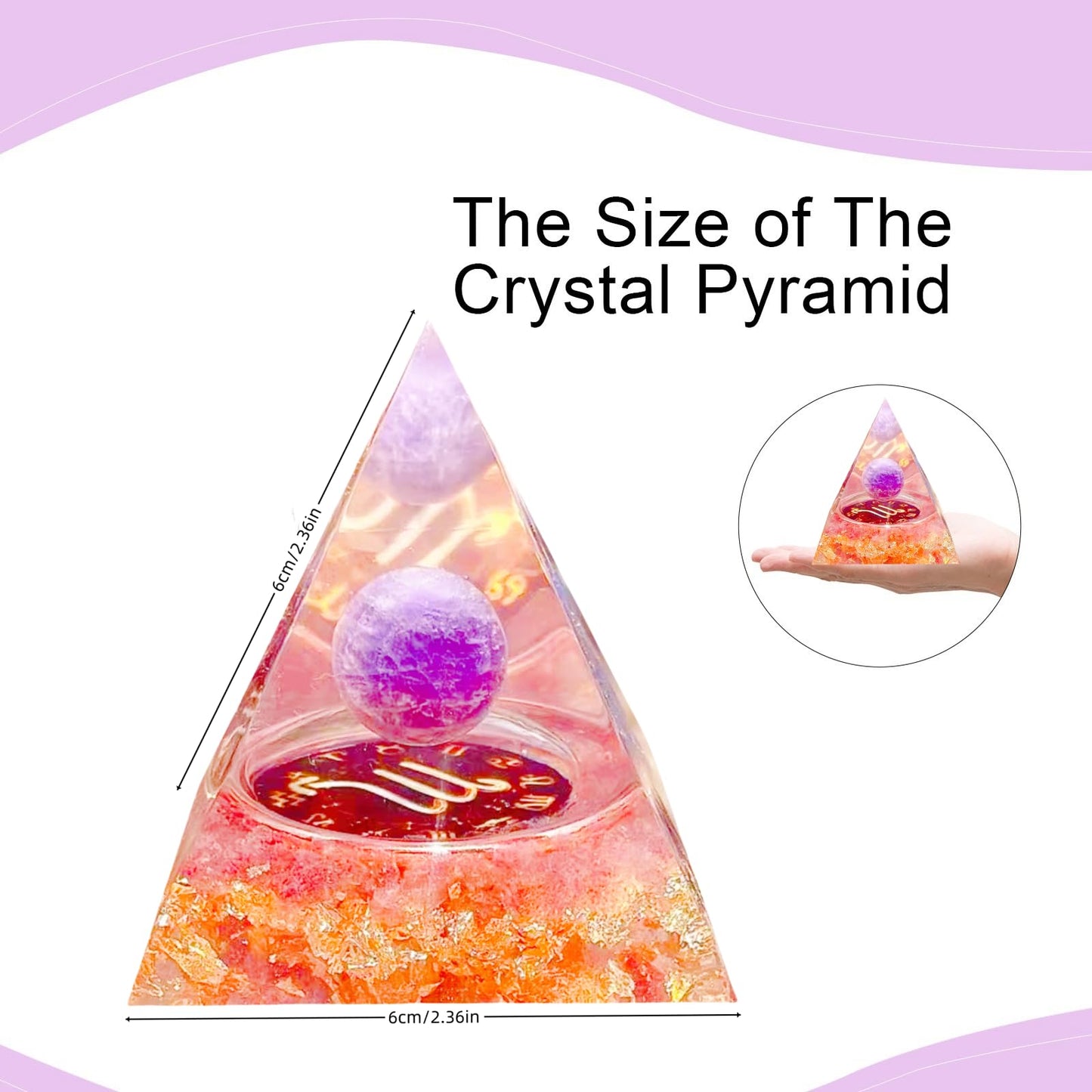 Saefheled Twelve Constellations Scorpio Orgone Pyramid,Natural Amethyst&red Strawberry Orgonite Crystal Healing Pyramid for Protection Chakra,Unique Constellation Pyramid for Positive Energy(6cm)