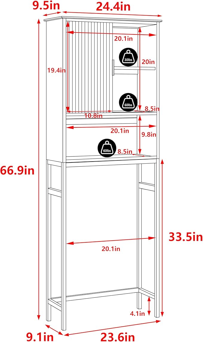 MUPATER 66.9” Bamboo Over The Toilet Storage Cabinet, Bathroom Space Saver, Bathroom Freestanding Over The Toilet with Open Storage, Natural