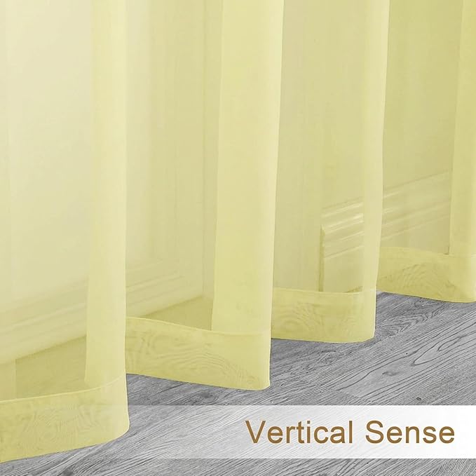 Chyhomenyc Sheer Curtains 63 Inch Length 2 Panels Set - Light Filtering Rod Pocket Window Curtain Treatment Drapes for Bedroom Living Room, 42Wx63L Inch, Light Yellow