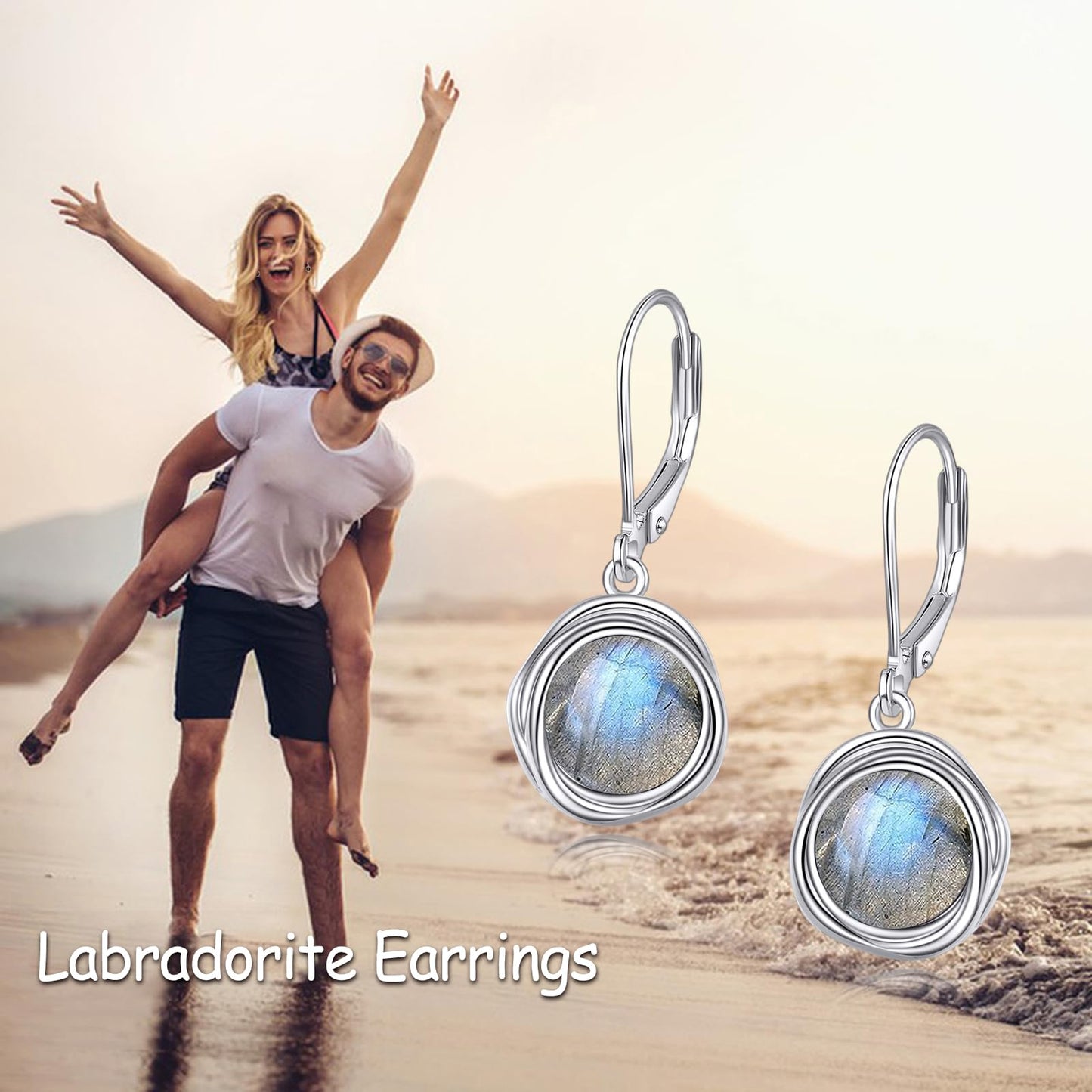 POPLYKE Labradorite Earrings Dangle for Women 925 Sterling Silver Leverback Earrings for Women Labradorite Jewelry Birthday