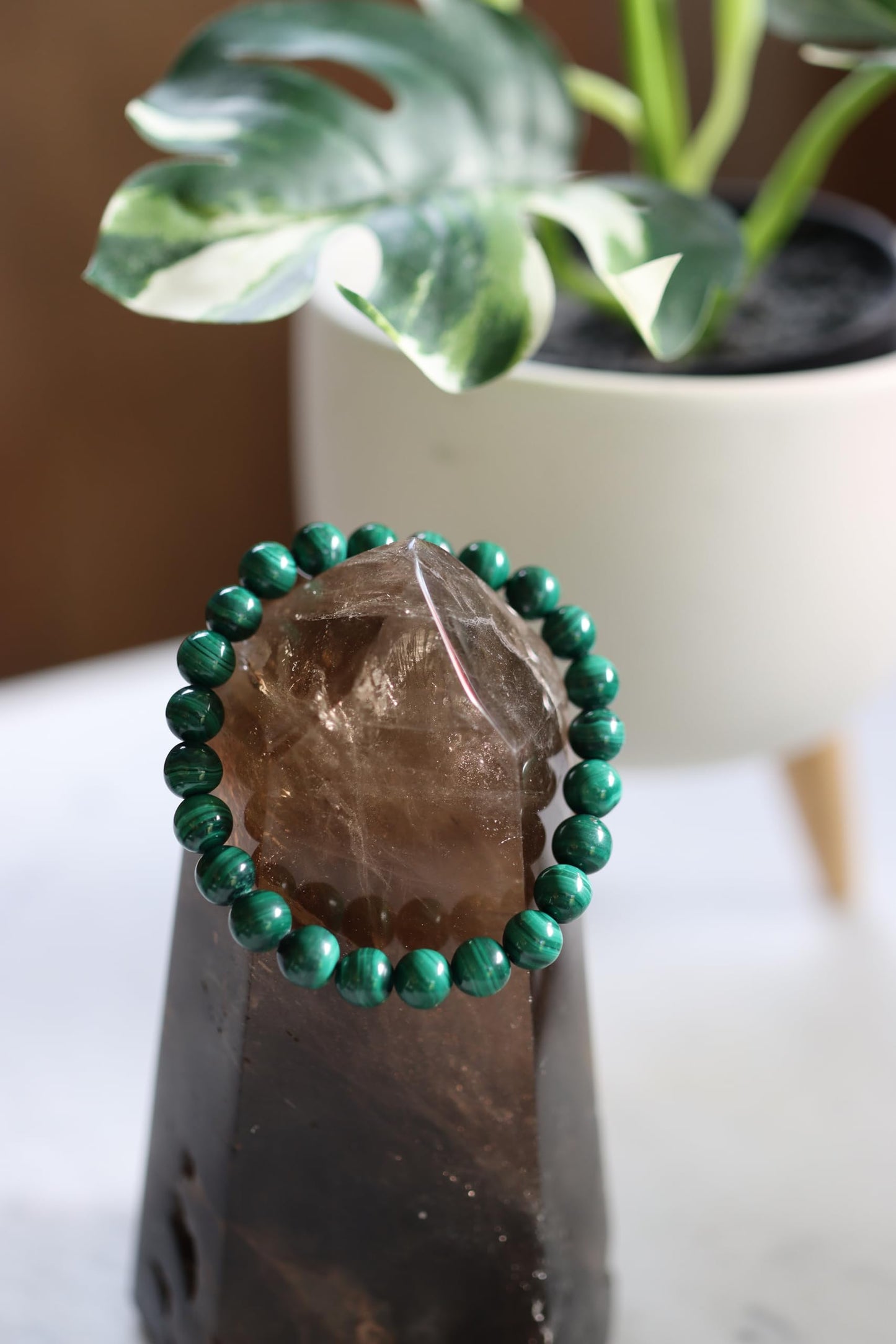 The Vida Handmade AAA+ Quality Crystal Stretch Elastic Bracelet - Nature Gemstone - Jewelry Gift - Holiday Gift - For Women & Men (Malachite)