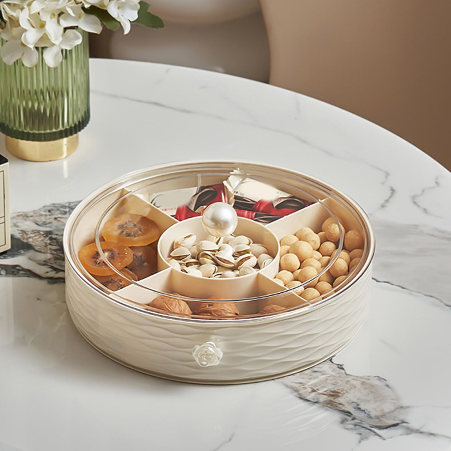 Folemah Modern Luxury Snack Box with Lid – Elegant Dry Fruit, Nut & Candy Organizer Tray for Living Room or Gift Giving