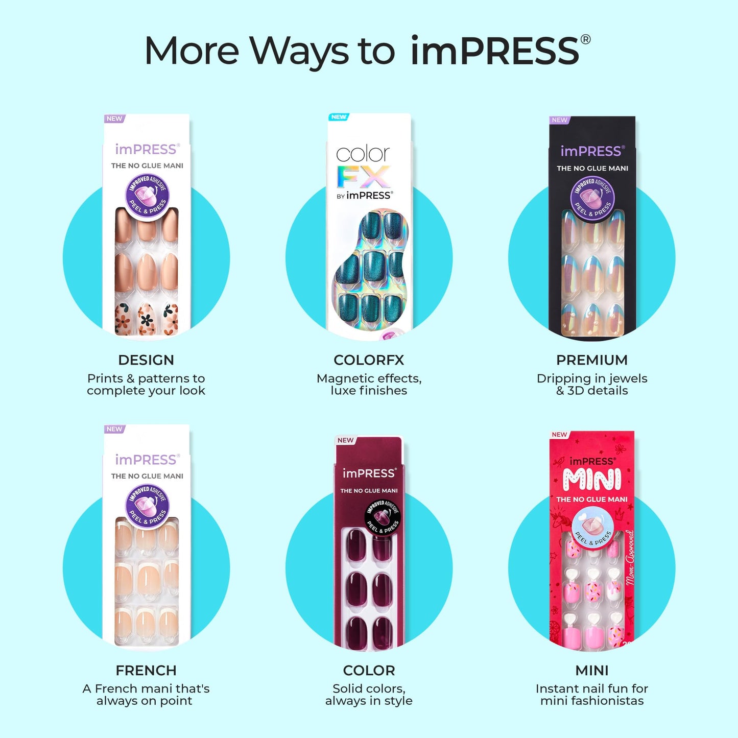Kiss Impress No Glue Mani Press On Nails, Design, 'Amerie', Multicolor, Medium Size, Almond Shape, Includes 30 Nails, Prep Pad, Instructions Sheet, 1 Manicure Stick, 1 Mini File