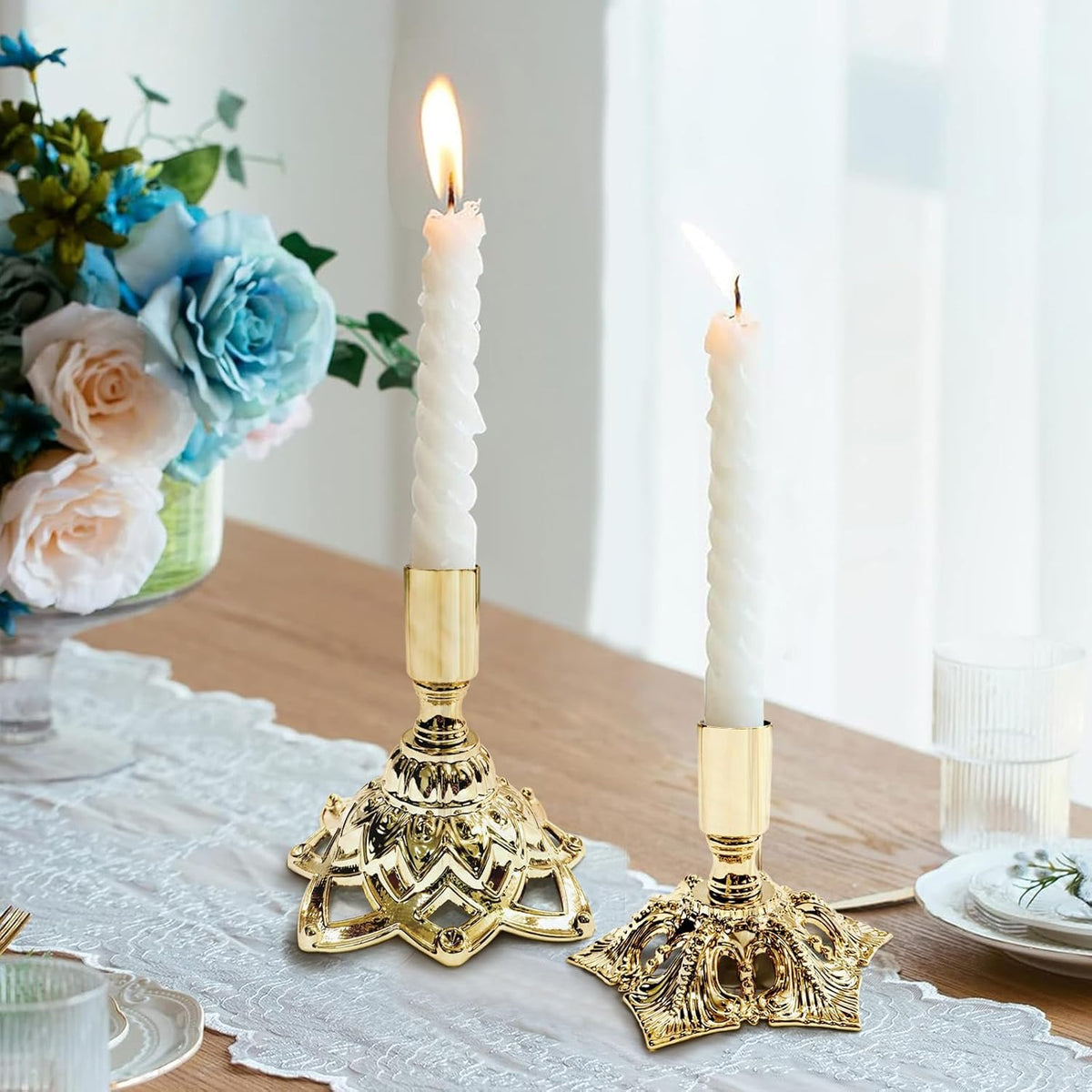Candlestick Holders,Taper Candle Holder for Candlesticks Gold Plated Candle Metal Stick Candle Holders for Fireplace,Party, Dining,Wedding Decor,Fits 3/4 inch Thick Candle(Set of 6Pcs)