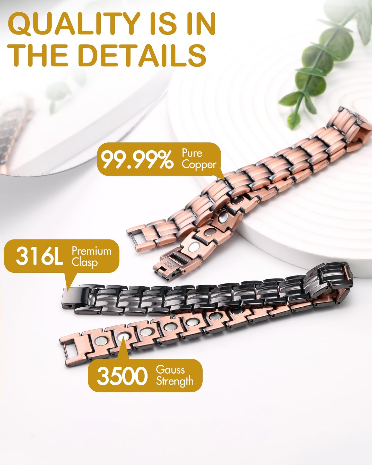 Feraco Copper Bracelet for Men-Magnetic Bracelets 99.99% Pure Copper Jewelry Gift with Adjustable Sizing Tool, Magnetic Field Therapy Jewelry(Black)