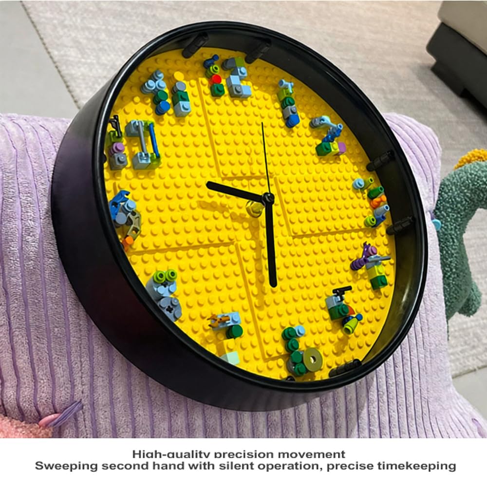 Kids' Creative STEM Educational Building Block Toy, Building Block Display Case, Fun Assembly Toy for Boys Aged 7 8, DIY Building Block Wall Clock, Craft Kit Set ，Birthday Gift for Kids Aged 9 10 12