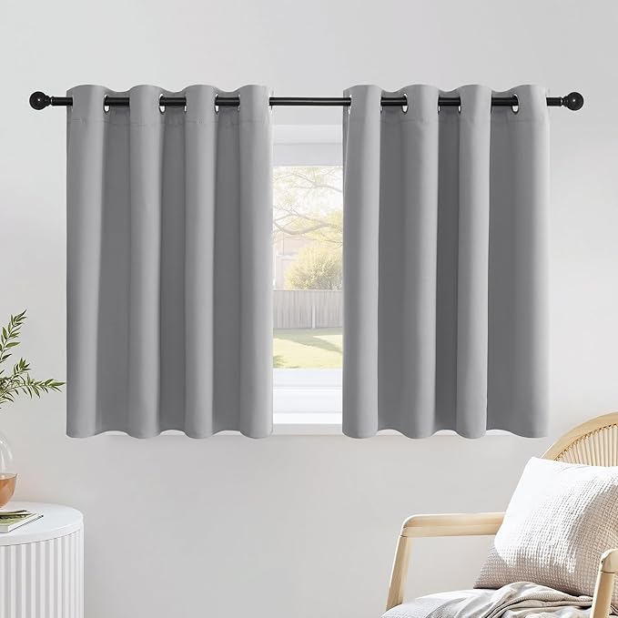 NICETOWN Silver Grey Cafe Curtains 36 inches Long, Grommet Room Darkening Window Treatment Thermal Drapes for Kitchen, 2 Panels, W52 x L36