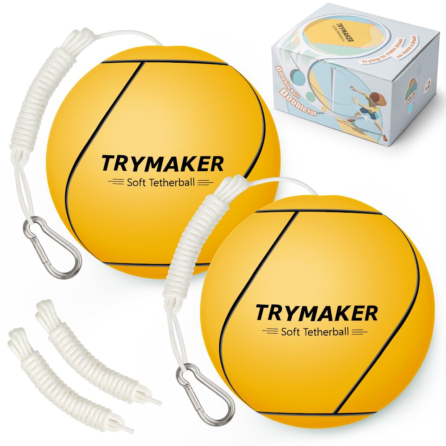 Trymaker Tetherball, 2 Set in 1 Tether Balls and Rope Set,Replacement Tetherball for Adults Backyard Outdoors