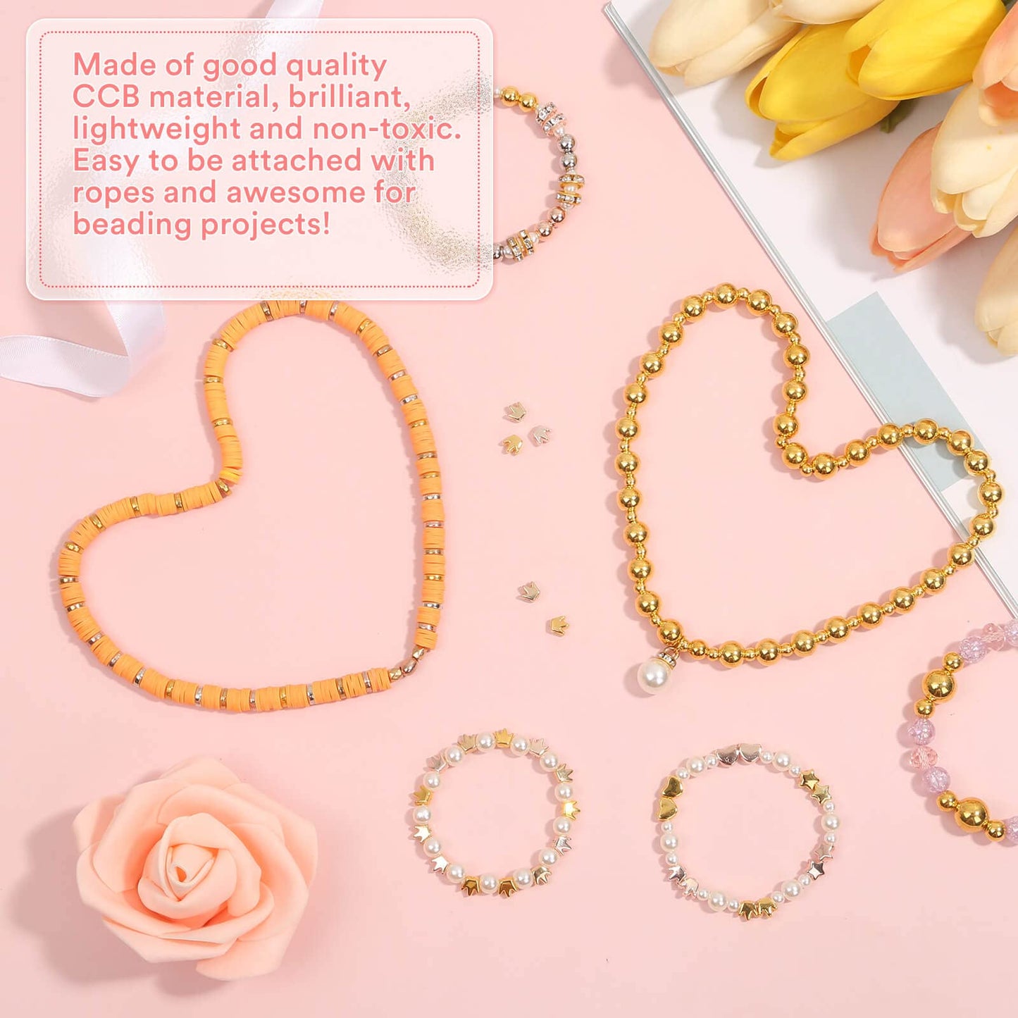 selizo 2240 Pieces Spacer Beads for Jewelry Making in 8 Styles, Assorted Gold Beads for Bracelets Making, Crafts(Gold, Sliver, Rose Gold, KC Gold)
