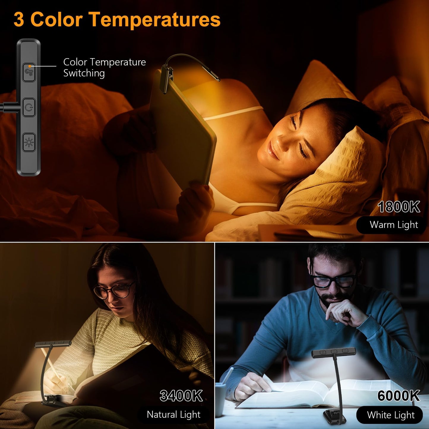 Gritin 19 LED Rechargeable Book Light for Reading in Bed with Memory Function- Eye Caring 3 Color Temperatures,Stepless Dimming Brightness,90 Hrs Runtime Lightweight Clip on Light for Book Lovers