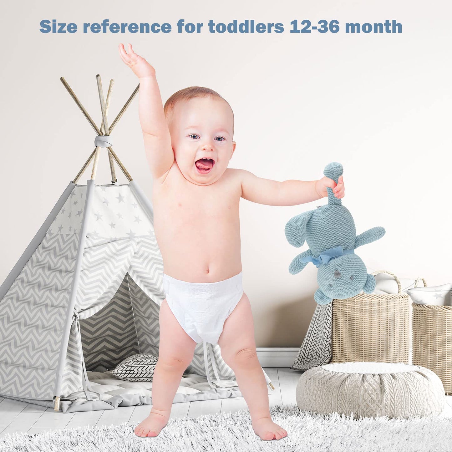 FLUFFYFUN 100% Organic Cotton Blue Teddy Bear Plush, 6.5" Baby Stuffed Animal for Newborn