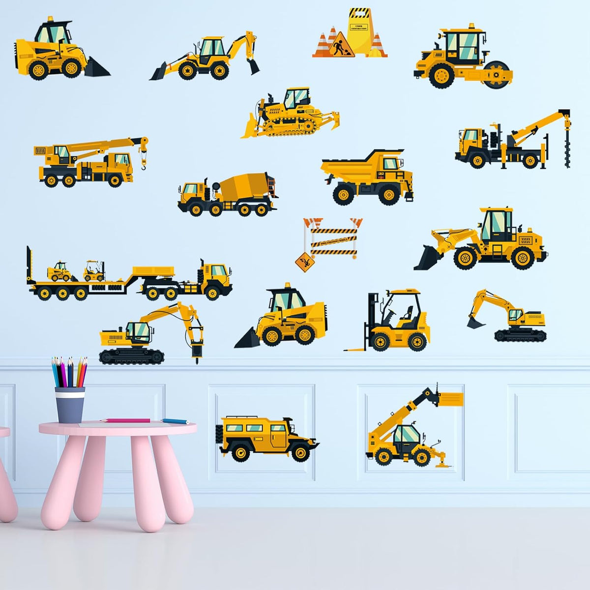 Wall Decals Stickers Construction Vehicles Wall Stickers Tractor Excavator Crane Wall Murals Peel and Stick Removable Wall Decor for Nursery Kid Boys Girls Bedroom Living Room Playroom Classroom