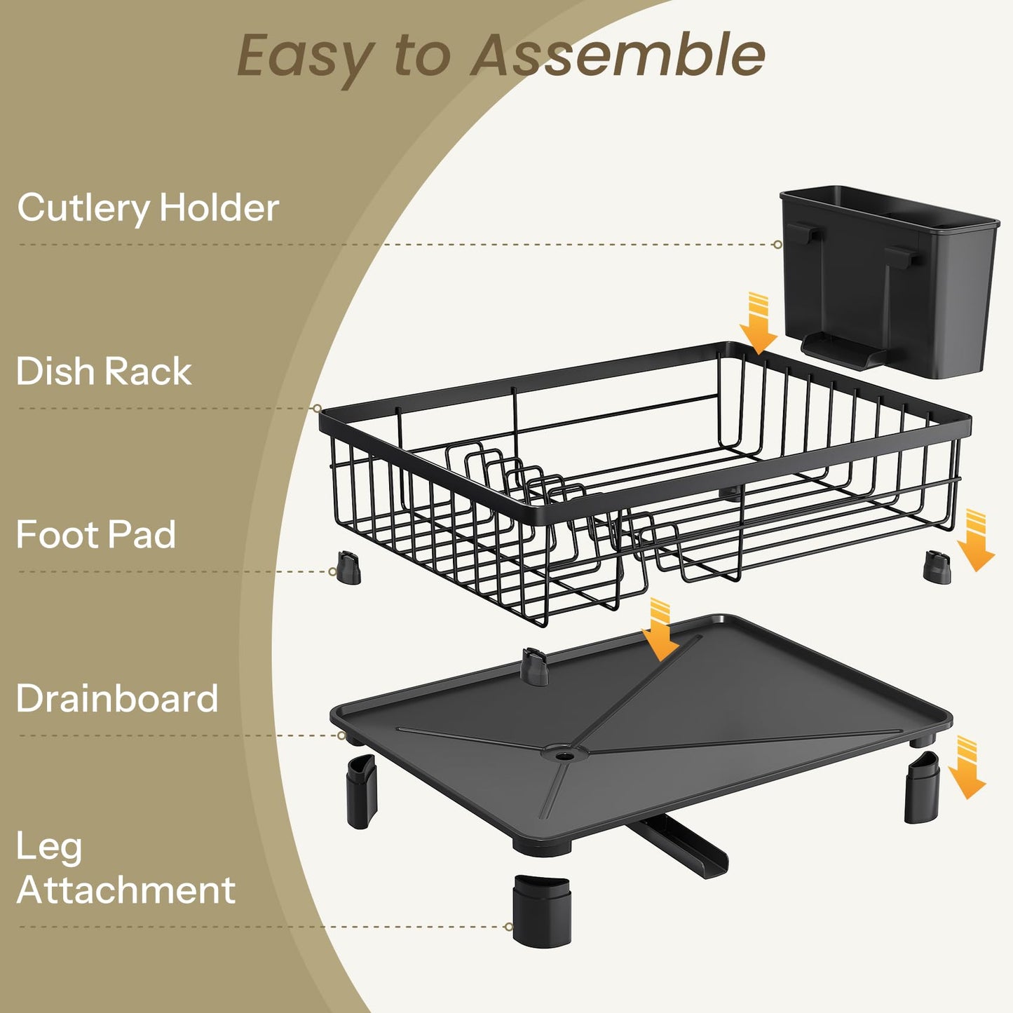 SNTD Dish Drying Rack - Space-Saving Dish Rack for Kitchen Counter, Stainless Steel Dish Drainer with Utensil Holder and Drainboard, 11" W x 15" L (Black)