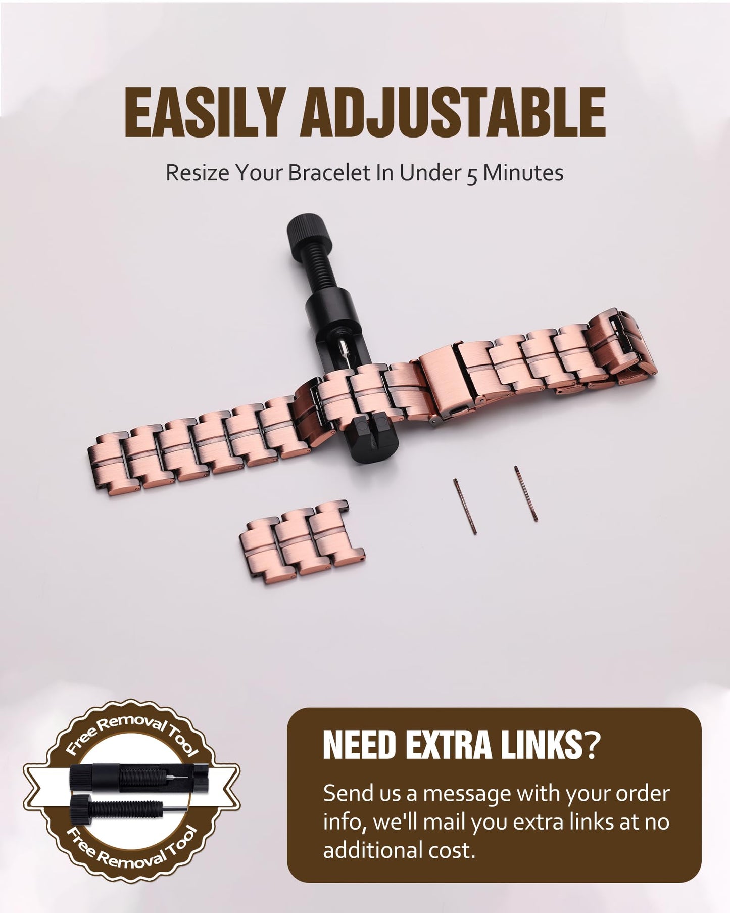 Jecanori 3X Strength Copper Magnetic Bracelet for Men,Pure Copper Bracelet Included Adjustable Sizing Tool