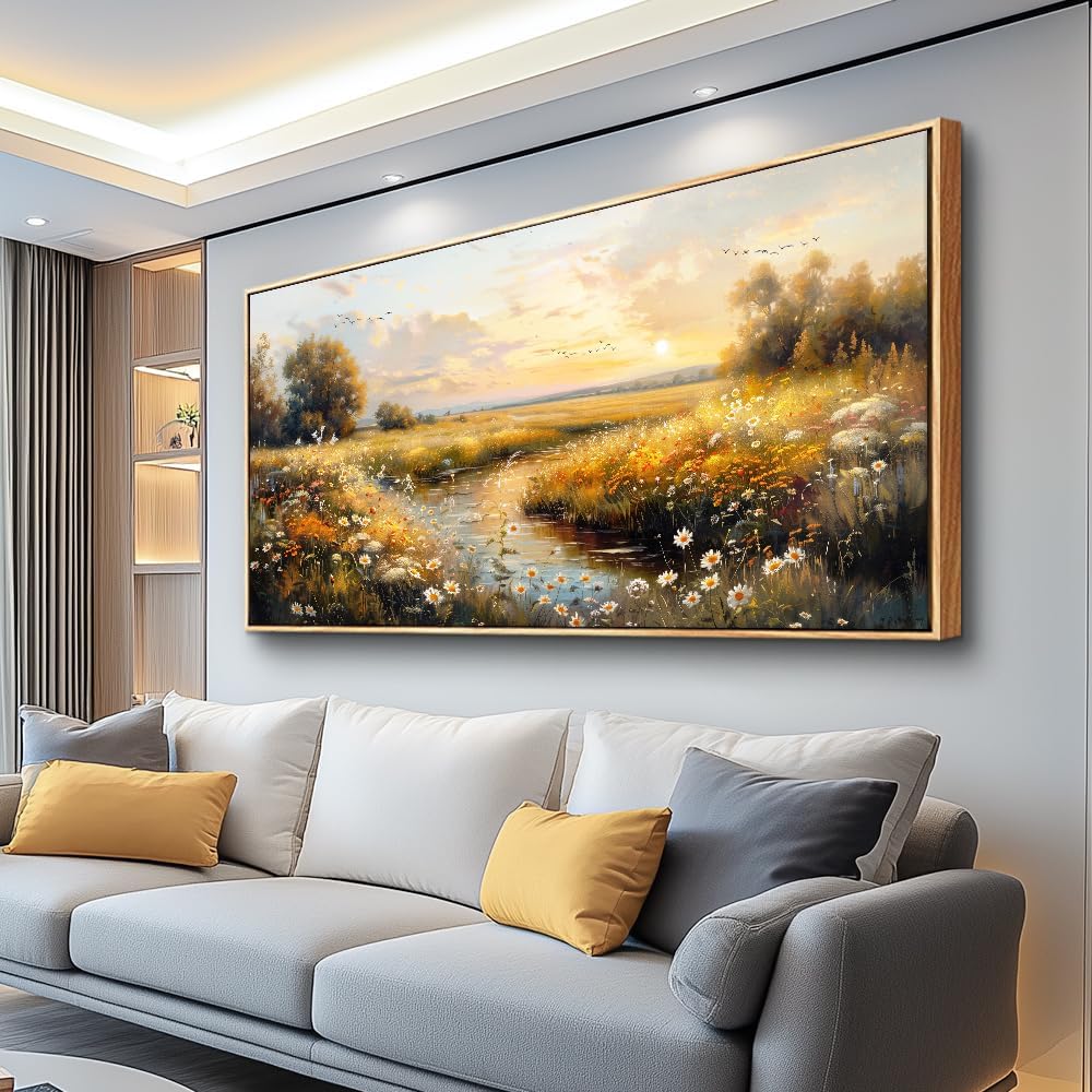 KELIYUAN Wall Art For Living Room Canvas Wall Decor For Bedroom Pastoral Landscape Painting Wall Painting Office Restaurant Room Decorations Artwork Ready To Hang Home Decor Wood Framed 20"X40"
