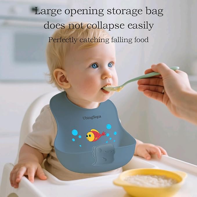 Silicone Baby Bibs – Adjustable, Soft, Waterproof & Durable, with Large Food-Catching Pocket, Feeding-Friendly