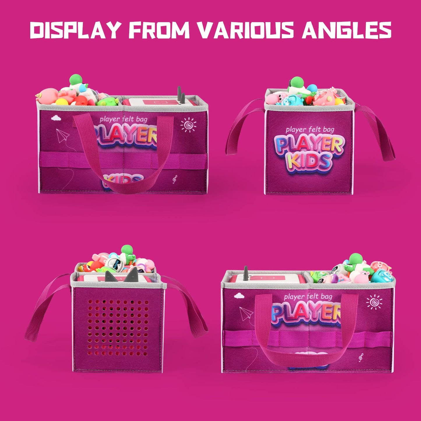 Carrying Case for Tonies Starter Set & Storage Bag for Tonies Figurine, Outdoor Hand Bag for Tonies Audio Player and Dolls Musical Toy Folding Bag for Kids Toniebox 2 Accessories (Purple Pattern)