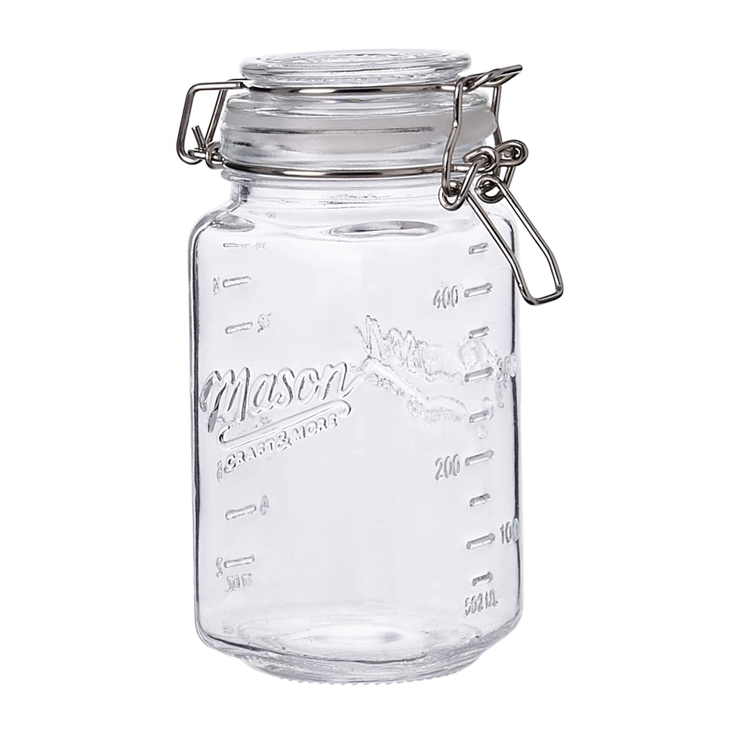 Mason Craft & More Airtight Kitchen Food Storage Clear Glass Clamp Jars, 17 Ounce (0.5 Liter) Tall Mini Clamp Jar