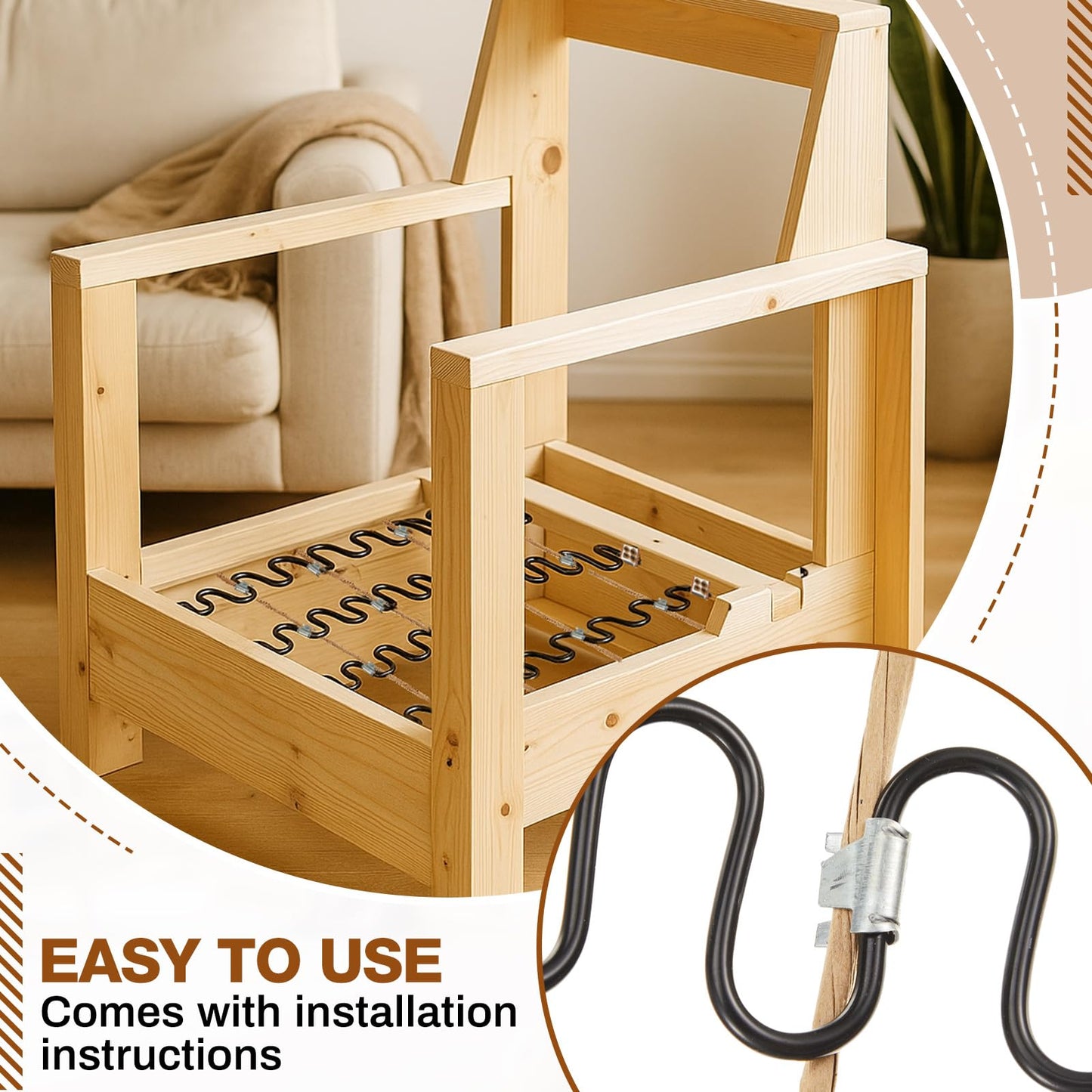 MorningRo Upholstery Stay Wire for Sofa Furniture Springs 40ft Paper Wrapped Wire 9 Gauge with 80 Clips Upholstery Supply Spring Repair Kit