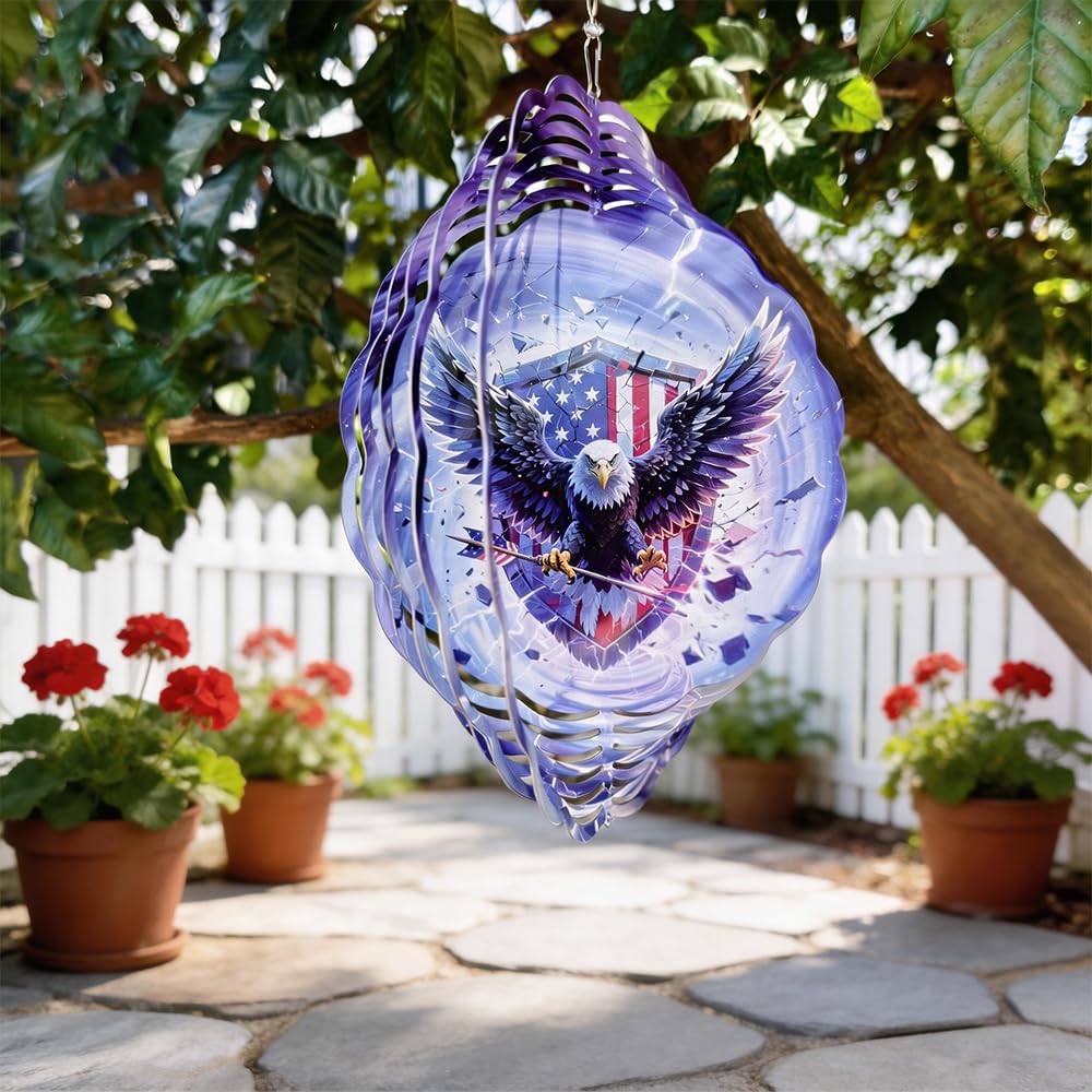 10x10 Patriotic Bald Eagle Spinning Wind Chime American Flag Lightning Wind Spinner Outdoor Garden Decor Memorial Day 4th of July Gift