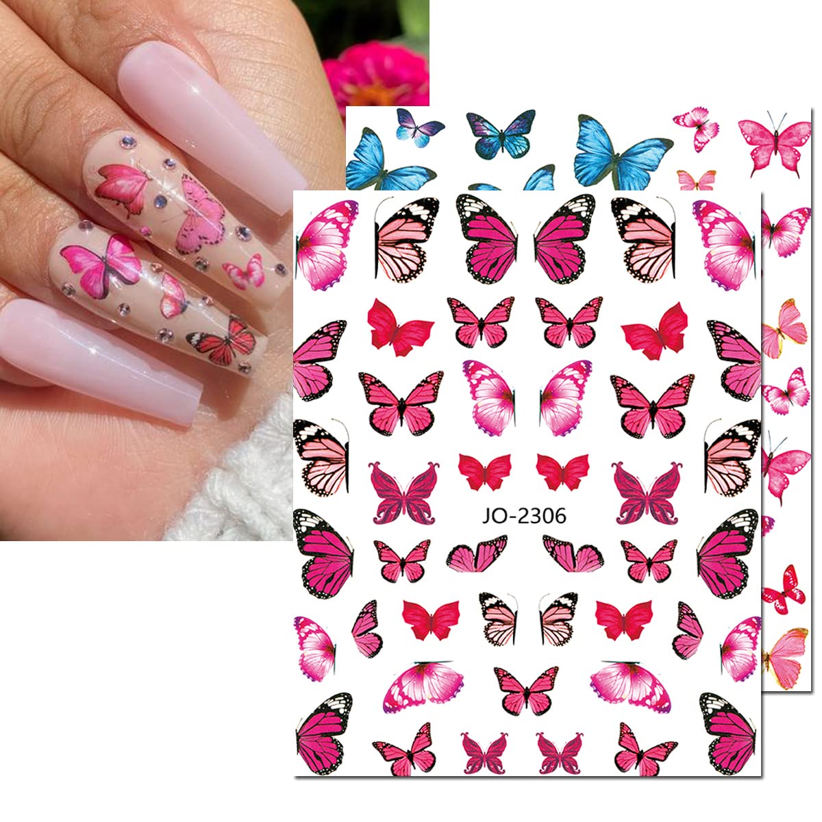 Butterfly Nail Art Stickers, 3D Decals - Self-Adhesive Butterflies Wing Designs for Women, DIY Nail Decoration
