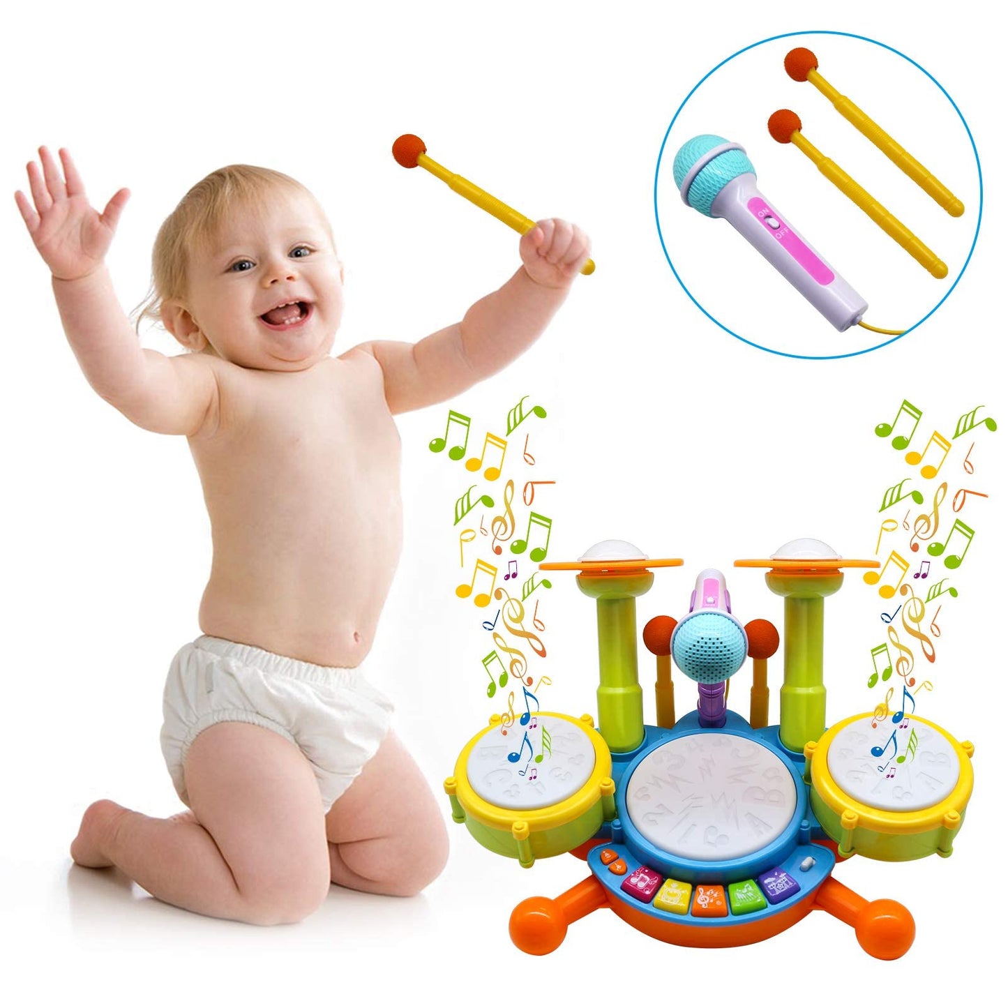 Drum Set for Toddlers, Kids Musical Instruments, Toys for Boy Birthday Gifts, Electric Drum Kit for Babies Boy Girl