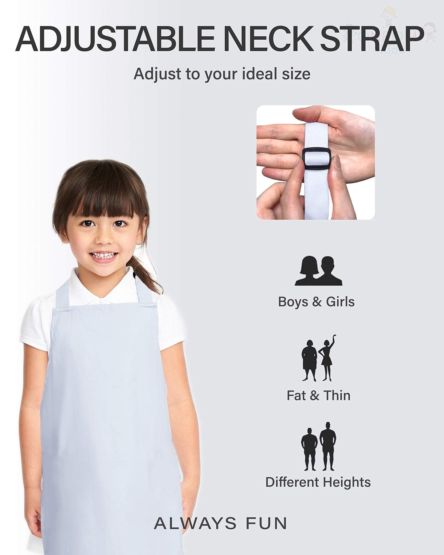 ONEOMI Kids Apron, Small, 100% Cotton with an Adjustable Strap to fit All Ages, Ideal for Cooking, Baking, Painting, Decorating, Party, Chef, Art and Classroom Children Apron (2, White)