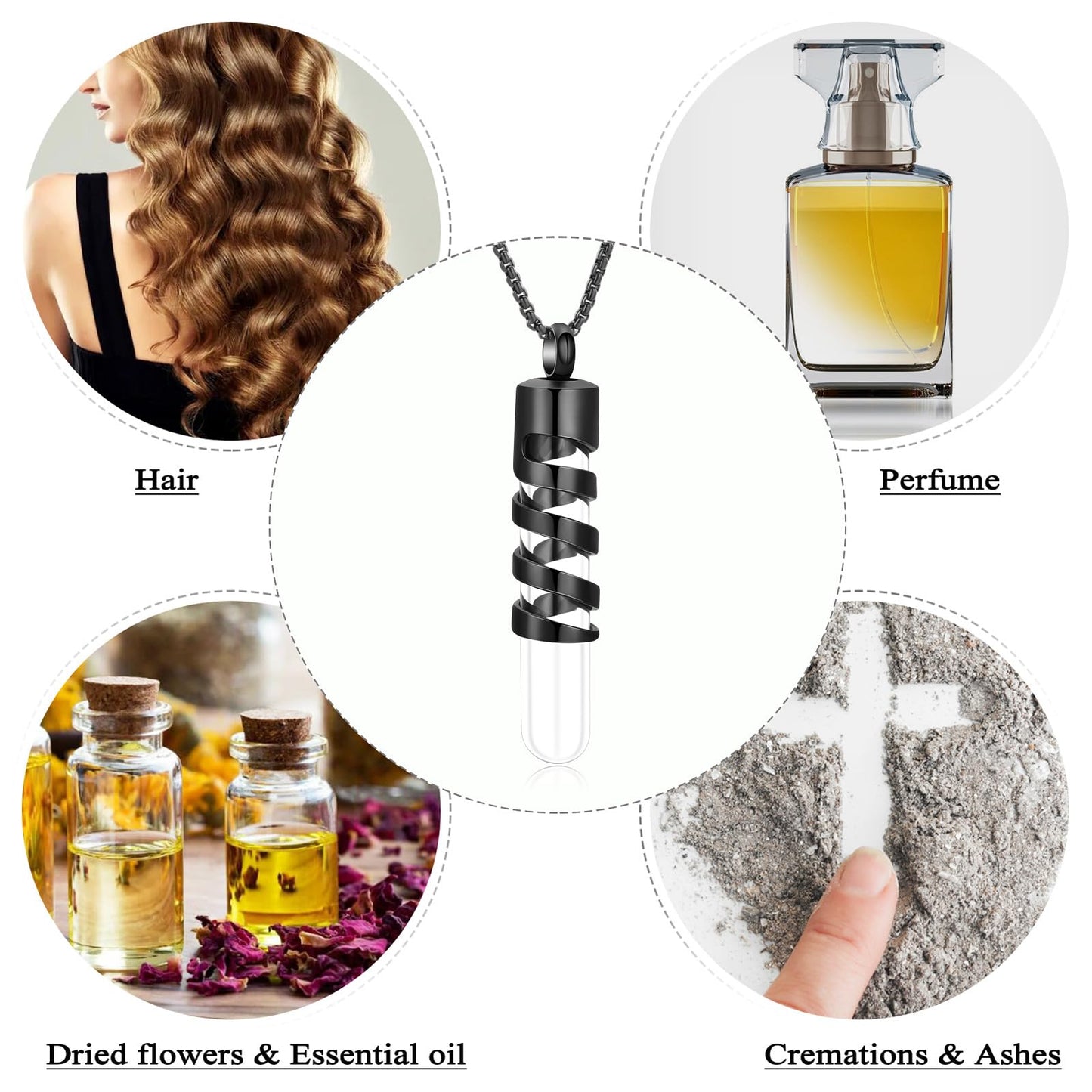 Oinsi Clear Glass Tube Cremation Urn Jewelry Ashes Holder Necklace Keepsake Memorial Pendant Including Box/Fill Kits (Black)