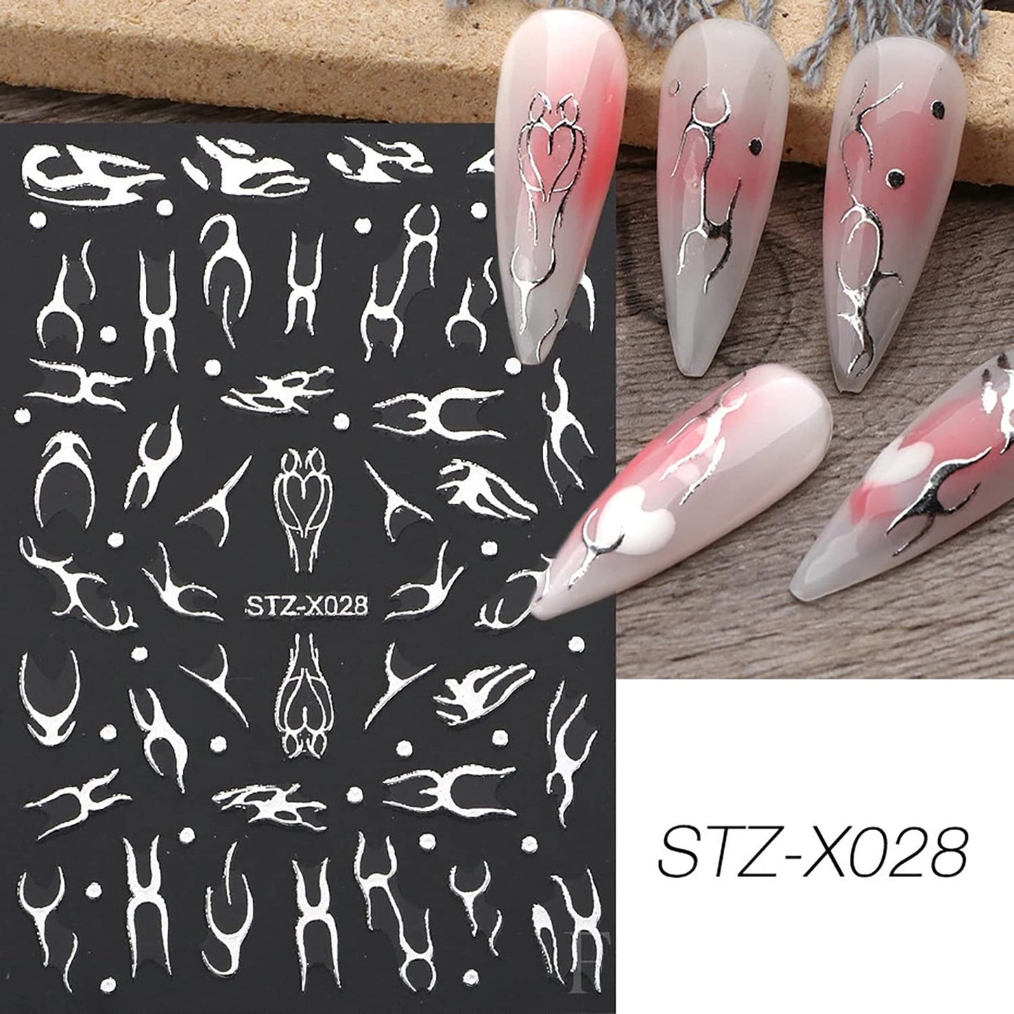 6 Sheets Sun Star Nail Art Stickers 3D Self-Adhesive Fish Bone Nail Decals Moon Nail Stickers Snowflake Love Heart Design Nail Art Supplies for Women Girls Acrylic Nails DIY Nails Art Supplies