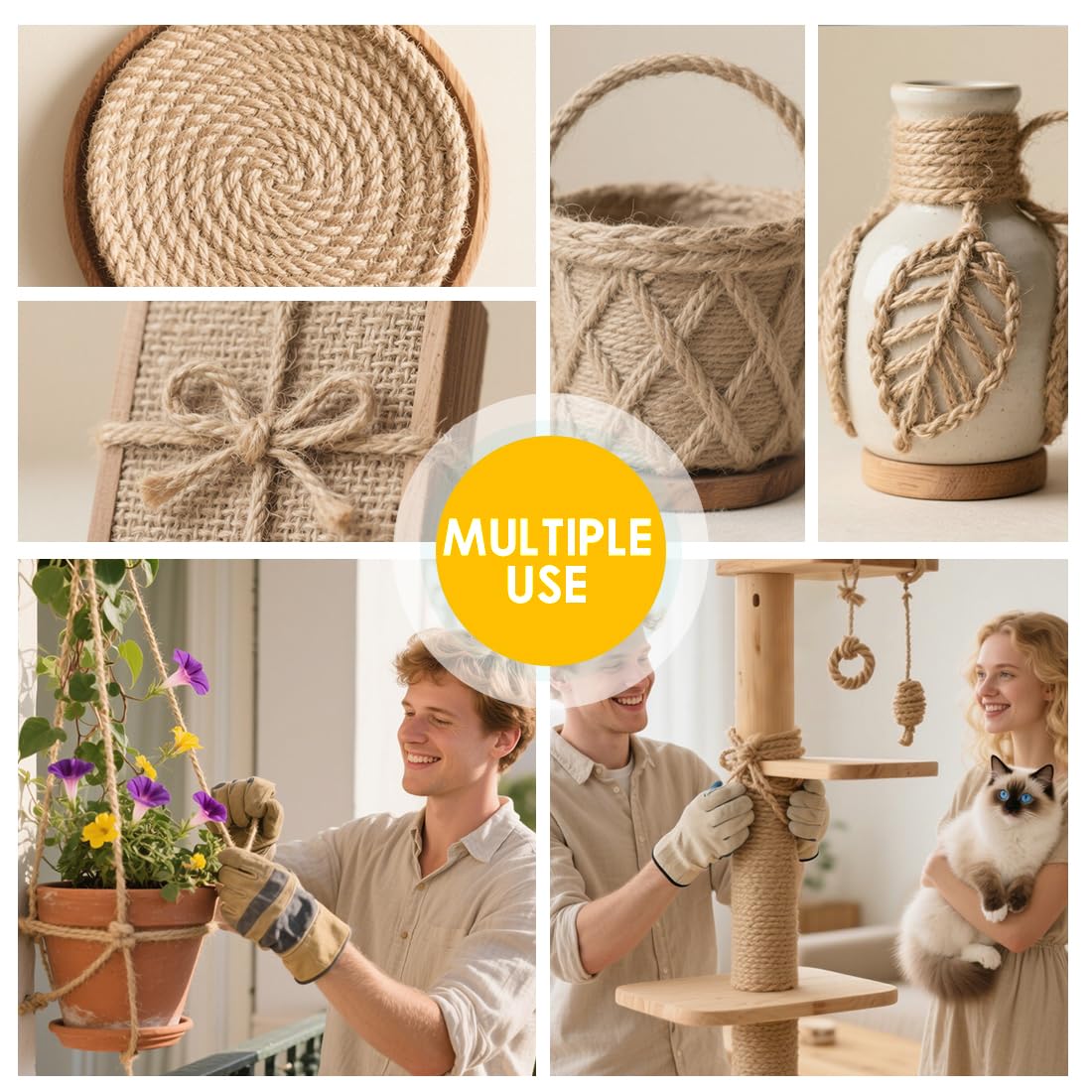 PerkDecor Jute Rope 8MM x 100FT Heavy Duty and Thick Twine Rope for Crafts Projects Gardening Bundling Cat Scratcher Scratching Post Tree Gift Wrapping Home Christmas Decoration (Brown 8mm* 100ft)