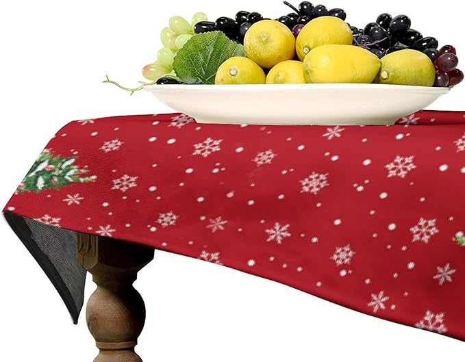 YCness Winter Christmas Snowman Tablecloth, Christmas Tree Cartoon Gift Watercolor Snow Nature Seasonal Decoration Table Cover for Dinner Birthday Holiday Party Kitchen Colorful Red White 60x110 Inch