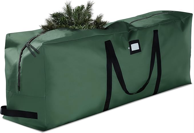 ZOBER 600D Oxford Fabric Large Christmas Tree Storage Bag - Fits 9 Ft Artificial Trees - Tear Proof Waterproof Christmas Tree Bag For Storage Box For Xmas - Strong, Durable Handles - Card Slot - Green