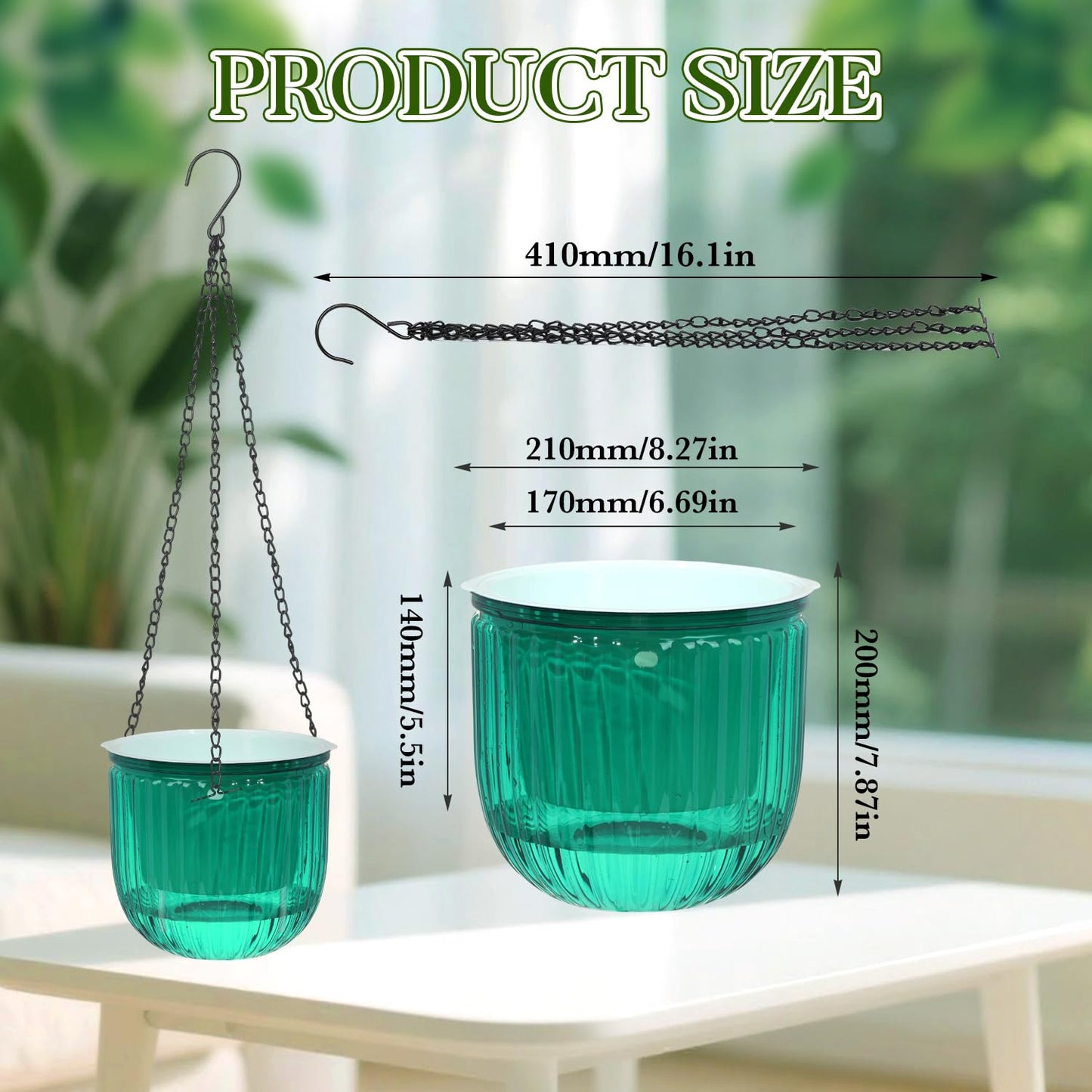 VIDELLY 2 Pack Self Watering Hanging Planters, 8.3" Plastic Hanging Flower Pots with Hooks & Drainage Holes for Indoor Outdoor Plants