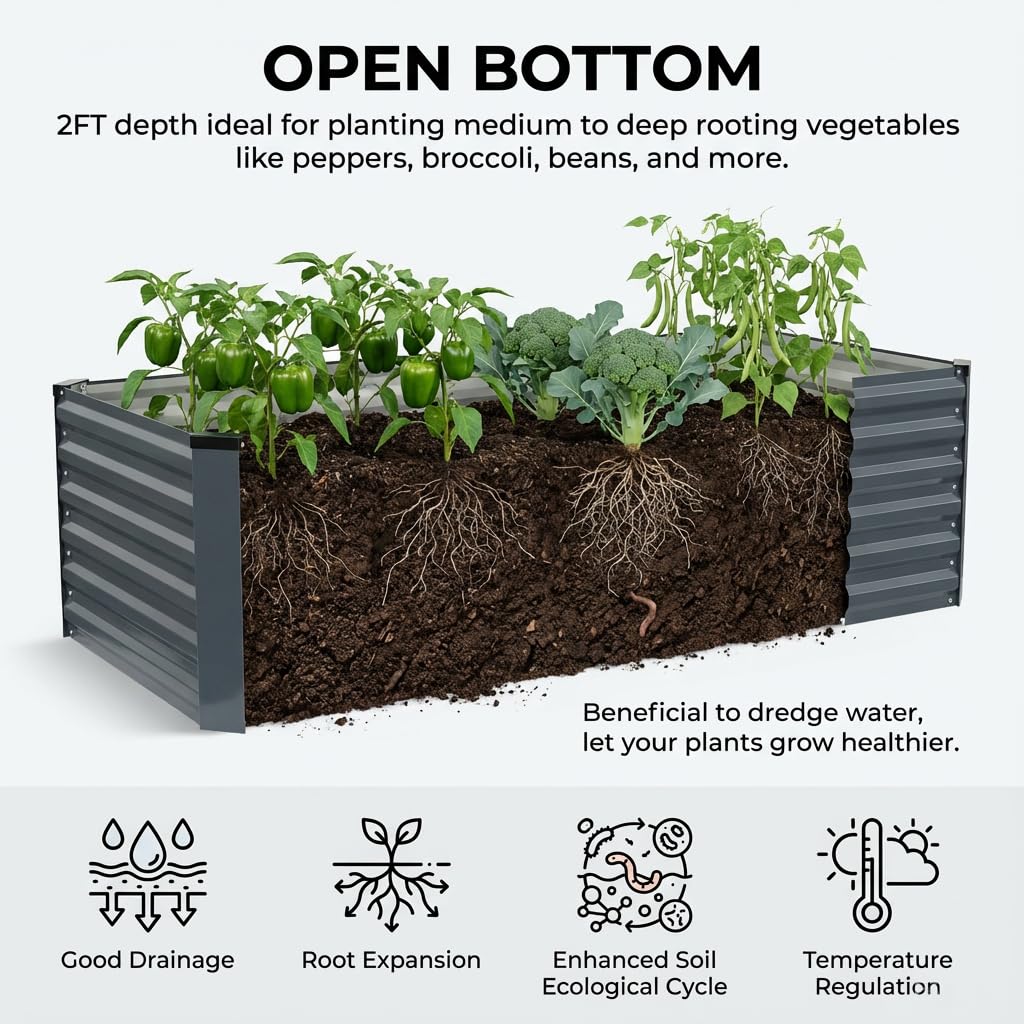 STBoo 6x3x2FT Galvanized Raised Garden Bed, Outdoor Metal Raised Planter Box for Vegetables, Elevated Rust-Resistant Rectangle Gardening Container Kit with Reinforced Panels for Backyard, Patio(Grey)