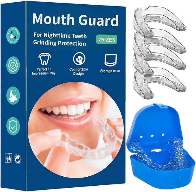Mouth Guard for Clenching Teeth at Night, 4 Pack Night Guards for Teeth Grinding, Reusable Teeth Grinding Mouth Guard, Mouthguards for Grinding of Teeth